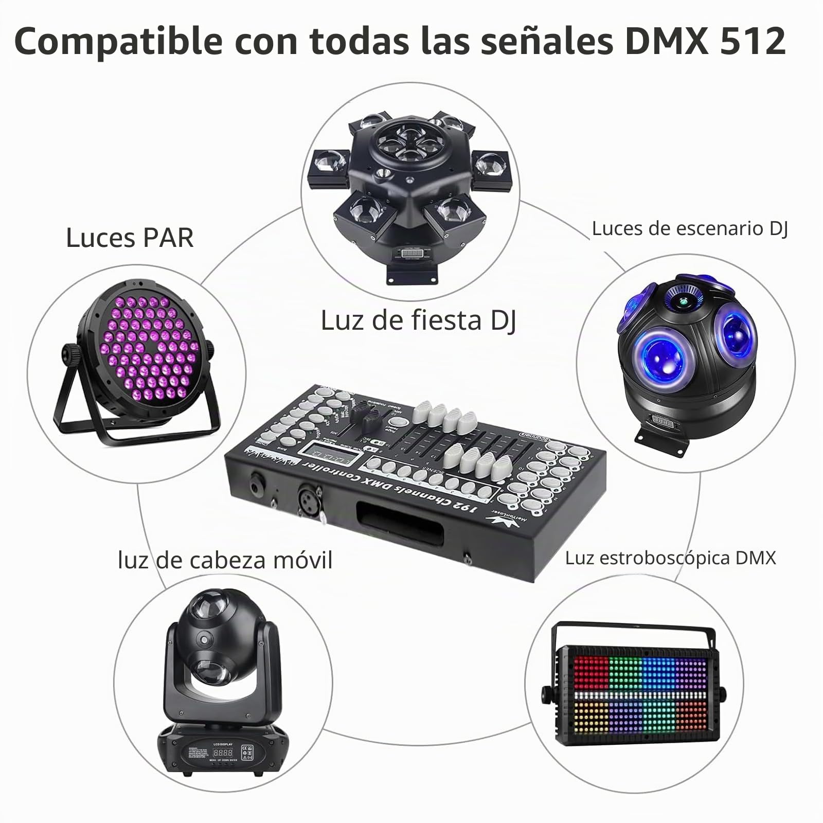 Controlador DMX, consola DMX, consola DMX512 de 192 canales, panel de control para editar el programa de iluminación de escenario (negro)