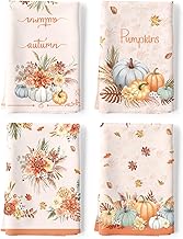 Arquiel Autumn Pumpkin Flowers Cotton Kitchen Tea Towels 48×70cm Quick Dry Tea Towels for Thanksgiving Party Anniversary Holiday Decoration
