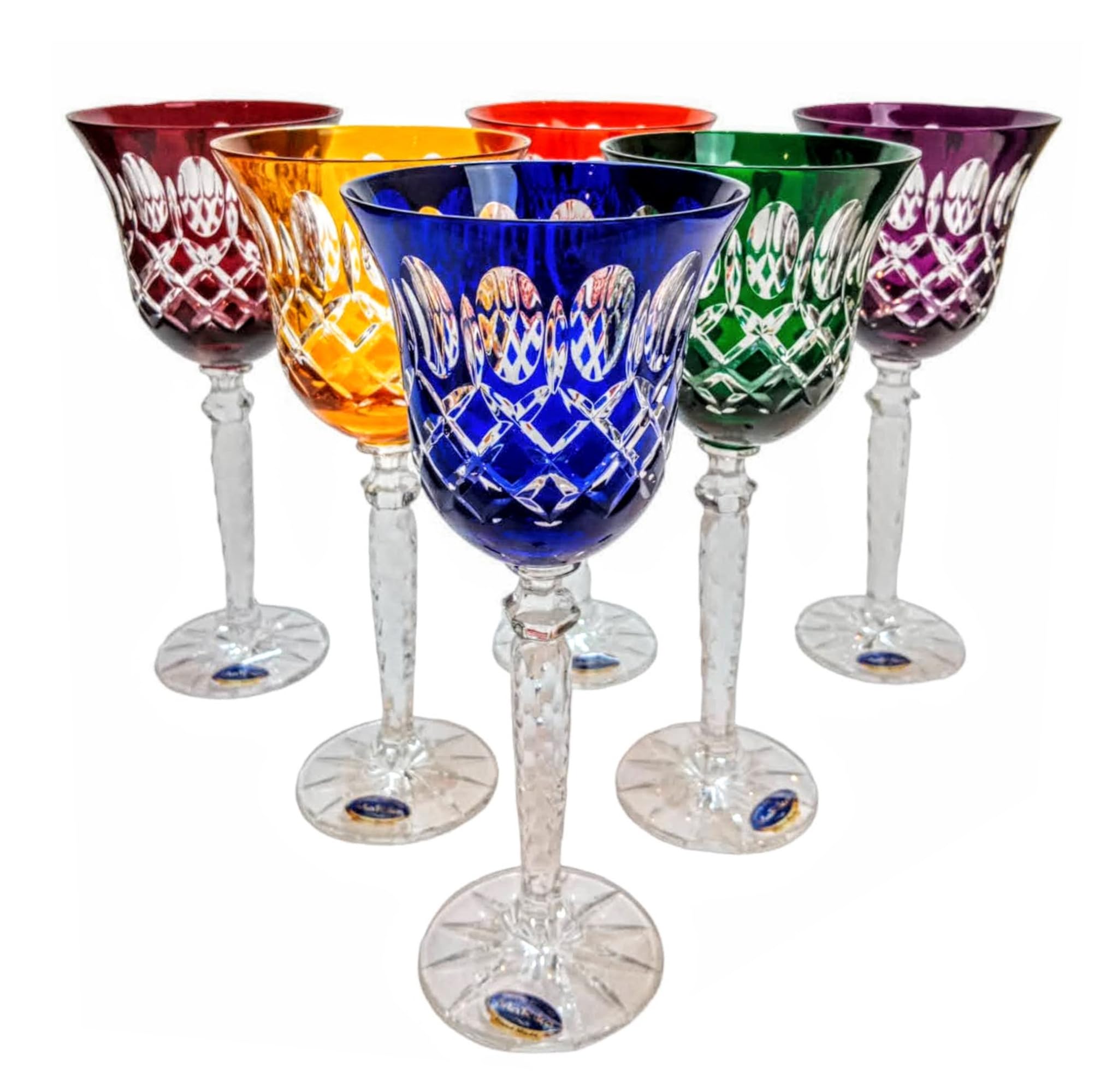 MaRika Bunte Kristall-Weingläser – handgefertigte und bemalte Kristallgläser im 6er-Set – perfekt für Rot- und Weißwein, eine luxuriöse Geschenkidee (Mix, Olivengitter, 280ml)