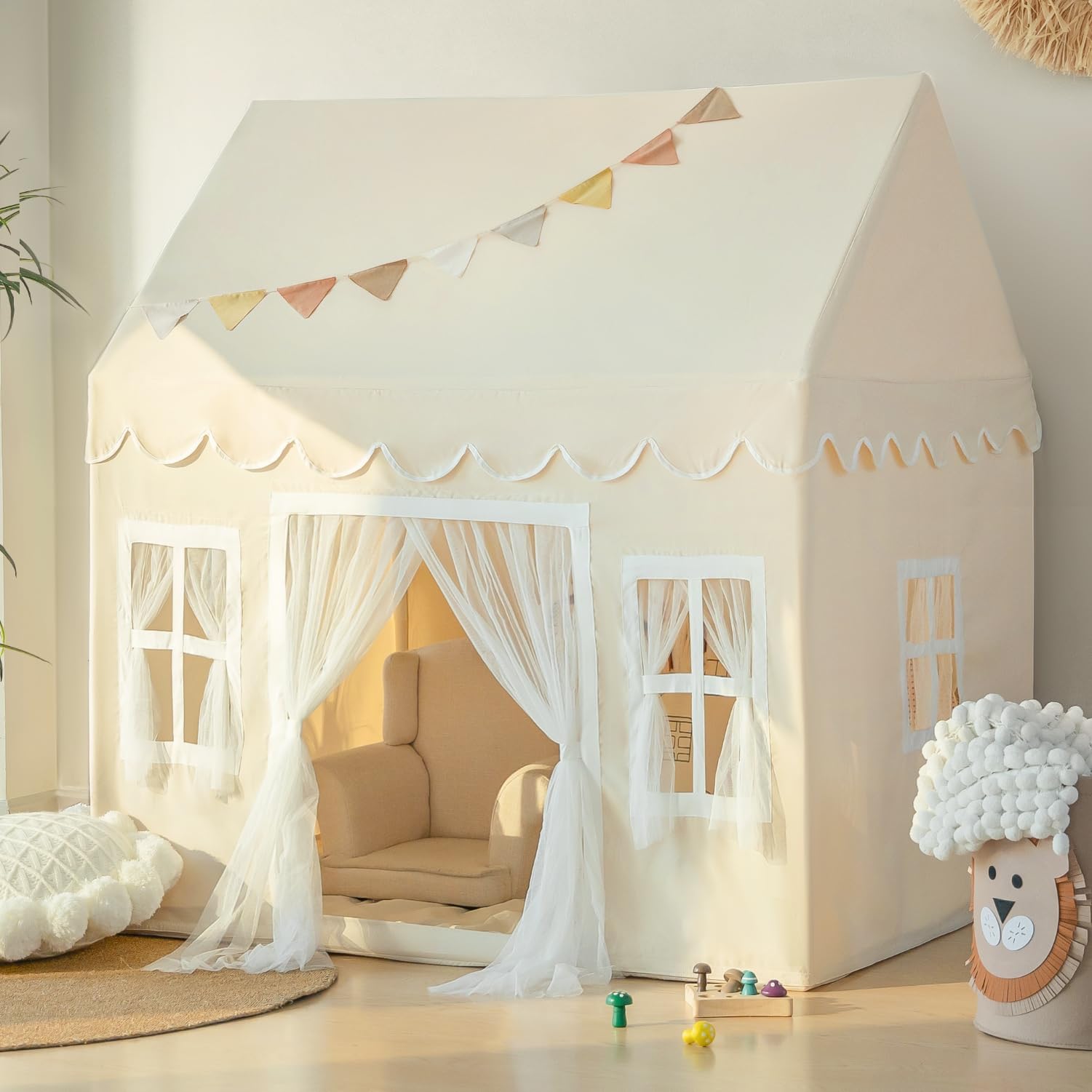 Sherilyn Kids Play Tent with Mat, Large Kids Tent Toddler Toddler Playhouse Indoor for Girls Boys Neutral