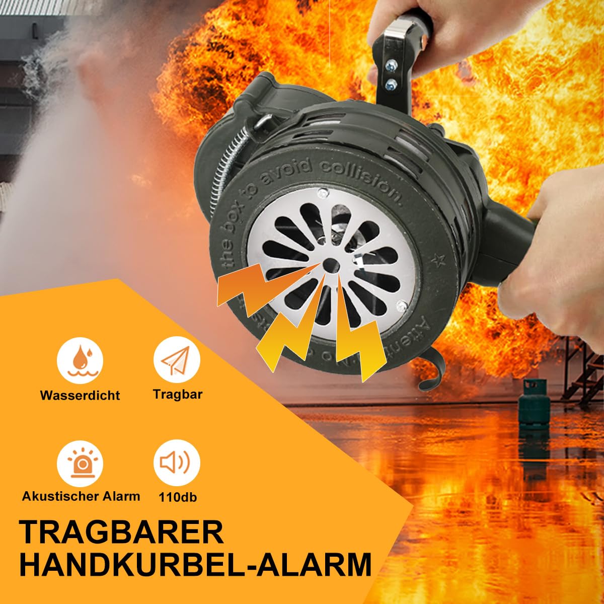 110dB Handsirene Aluminiumgehäuse Sirene, Tragbarer Handkurbel-Alarm | Einklappbar Alarmsirene Manuell Betriebenes Sirenen für Feueralarm den Heim,Grün