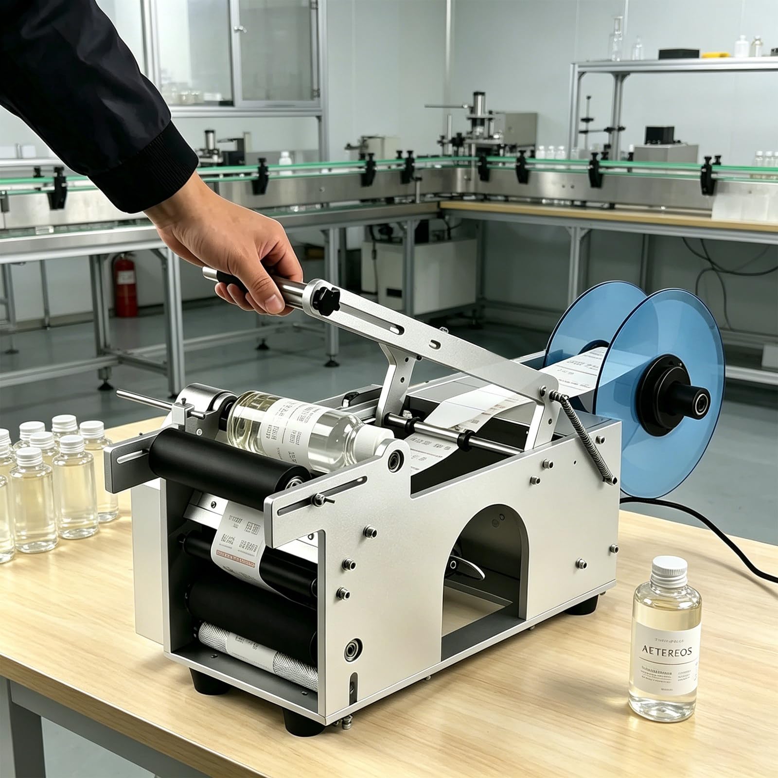AETEREOS Semi-Automatic Round Bottle Labeling Machine,Label Applicator for Ø15-130mm
