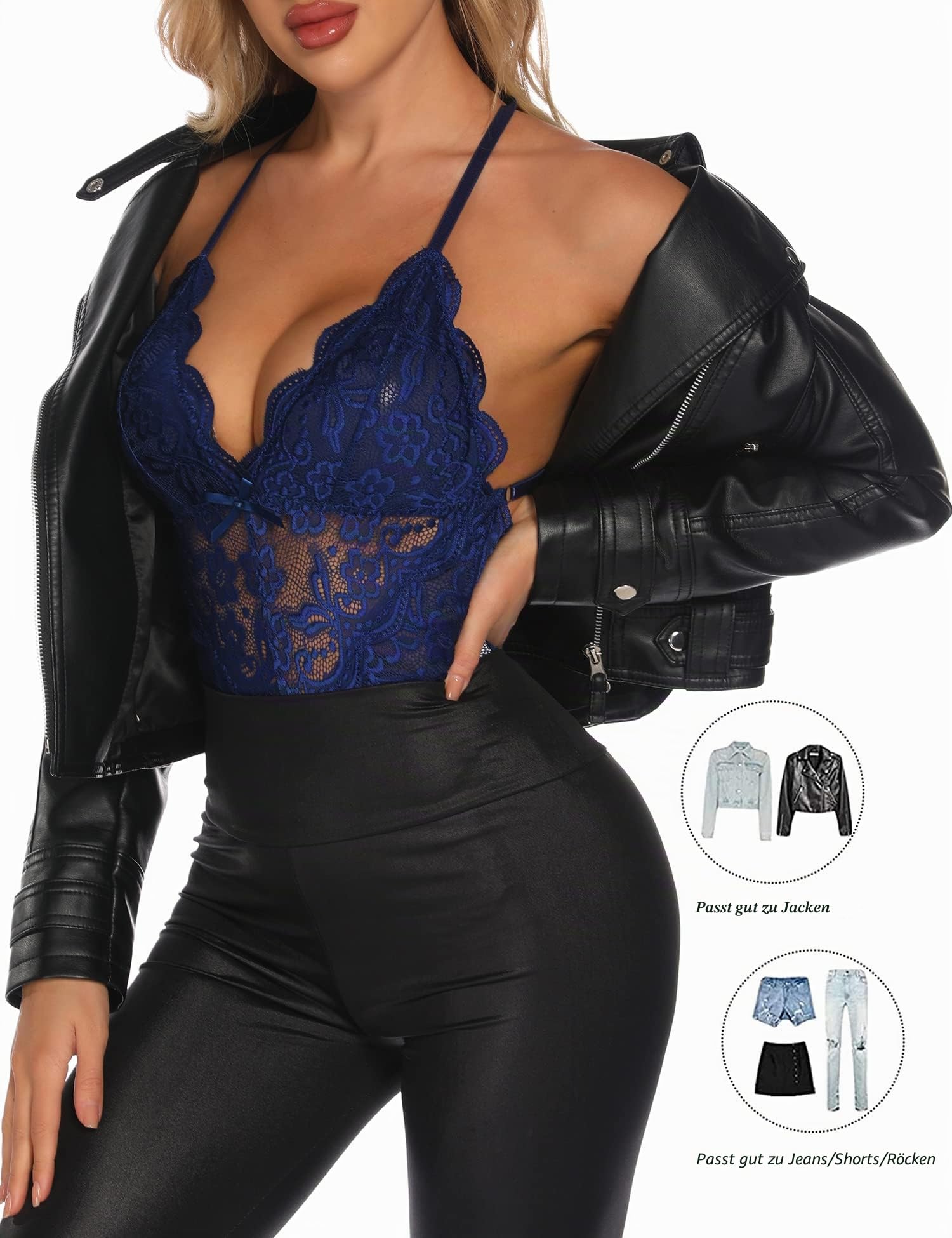 Aranmei Damen Sexy Snap Crotch Body One Piece Spitze Babydoll Dessous Teddy