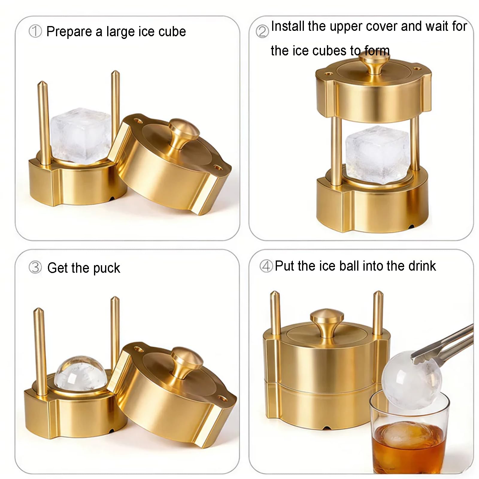Kit para Hacer Bolas De Hielo, Moldes De Latón Resistentes para Enfriar Whisky Y Cócteles, Compresión Rápida, Ideal para Fiestas, Bares Y Celebraciones En Casa 6cm