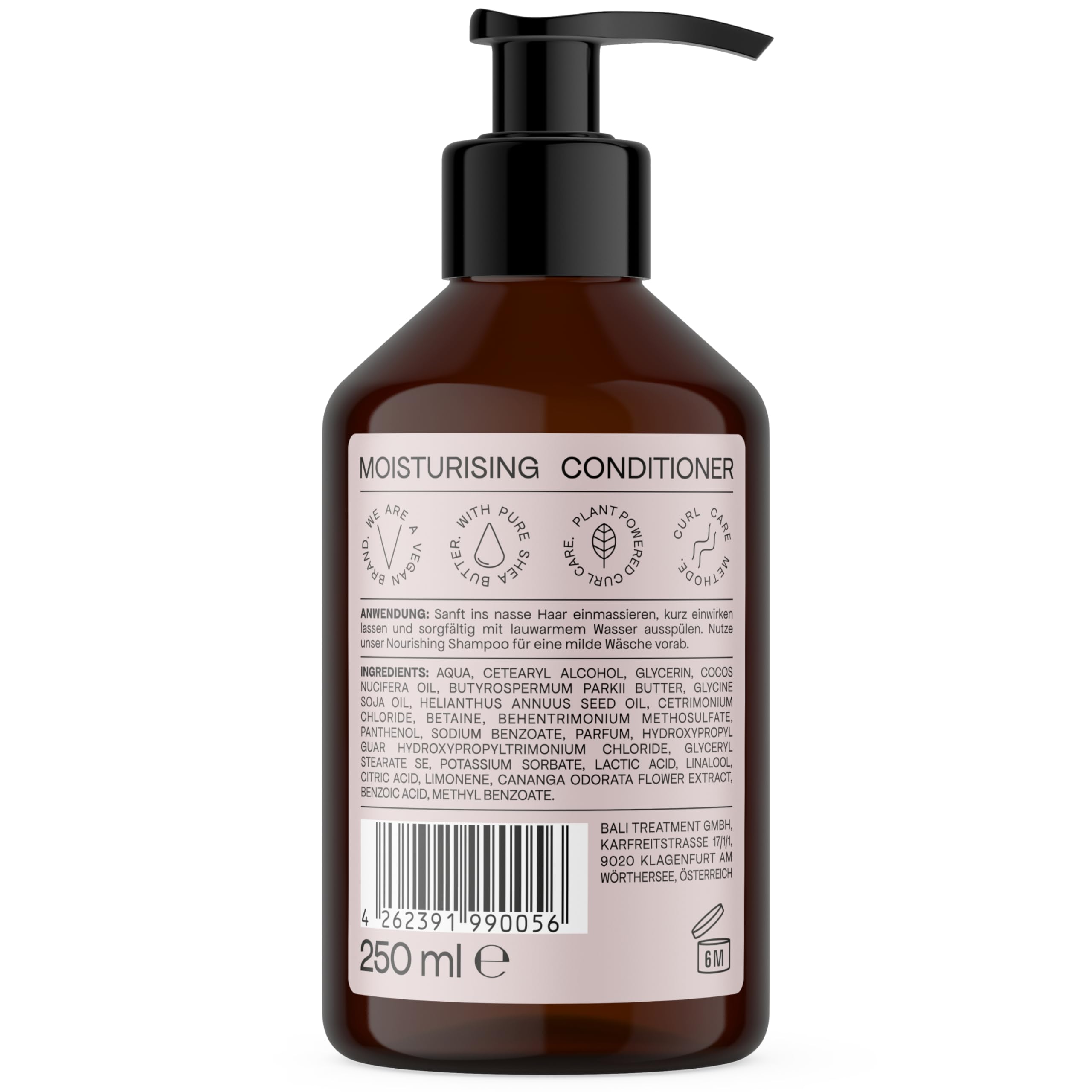 Bali Curls nawilżająca odżywka - nawilżająca odżywka z masłem shea, olejem kokosowym i ekstraktem z ylang-ylangu do naturalnych loków, wegańska odżywka do włosów suchych - 250 ml