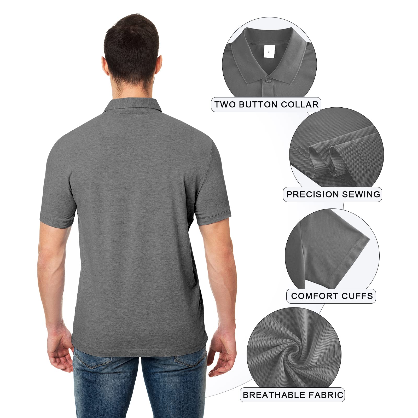 Custom Shirt for Men Customized Polo Golf T Shirts Design Your Own Personalized Tee Print Embroidered Text Photo Logo Darkgrey