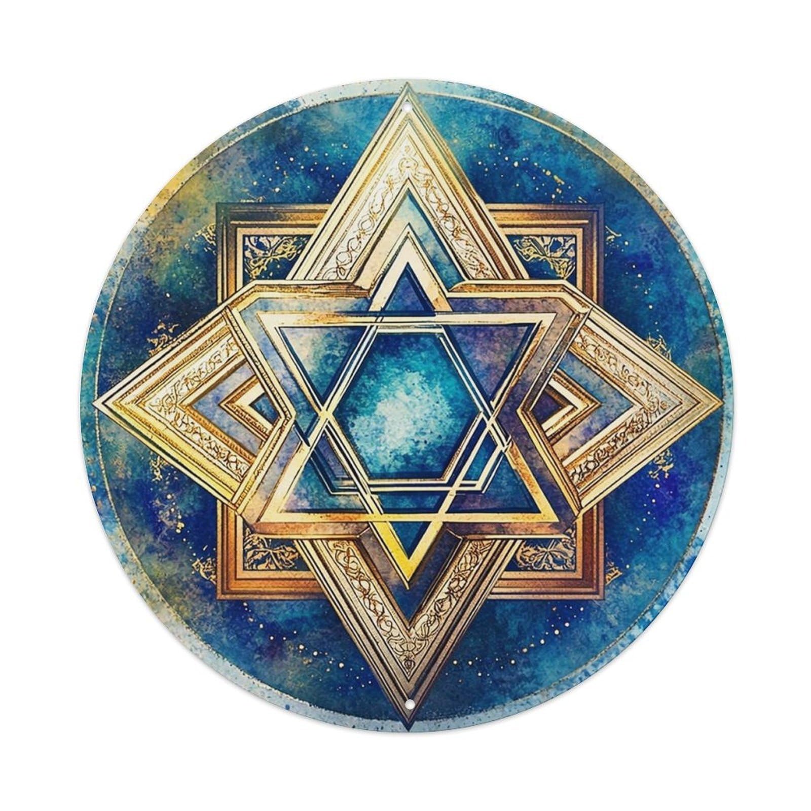 Geometric Star Mandala Pattern Art Round Metal Tin Sign Vintage Wall Decor, Bar Garage Cafe Kitchen Home Wall Art Poster 8x8inches