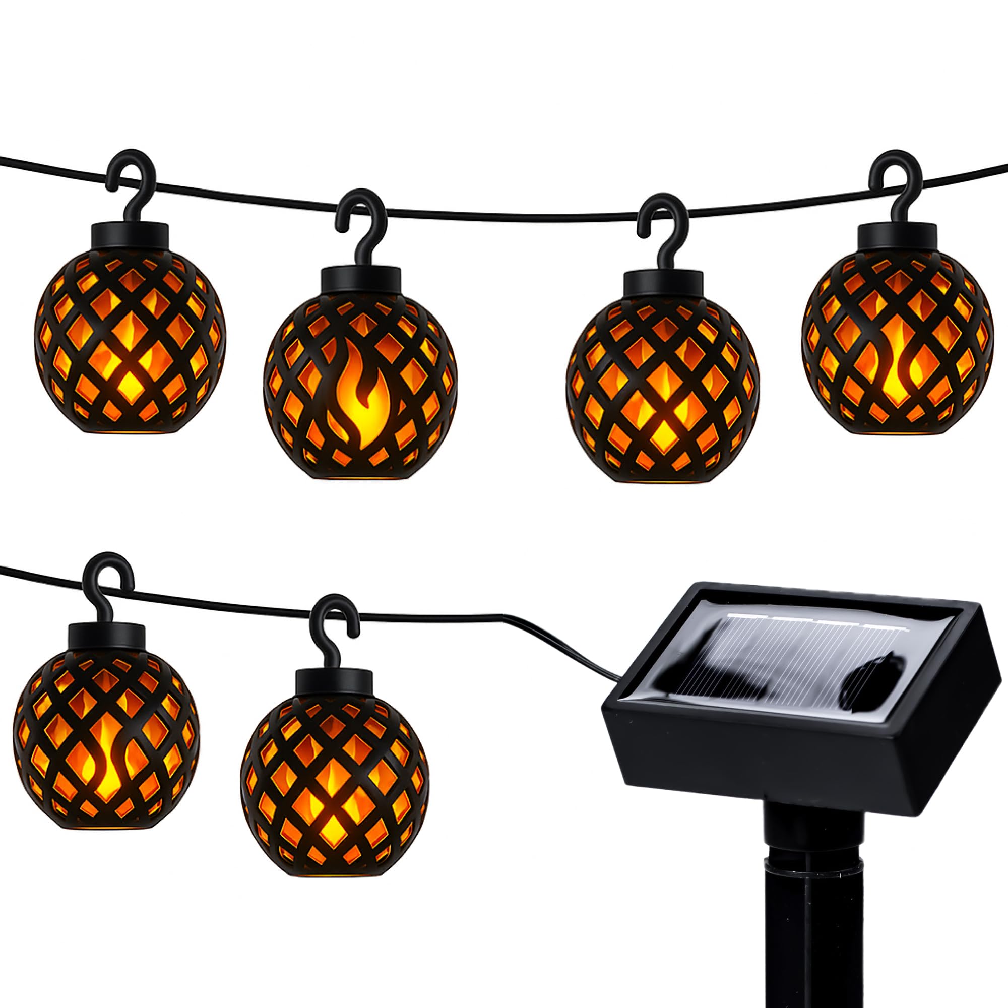 Status Minyip Solar Light String / 6 Lantern LED String Lights with Dancing Flame Effect / 6 LED's per Light Bulb / 3.7 Meters Cable Length/Rechargeable Battery Included