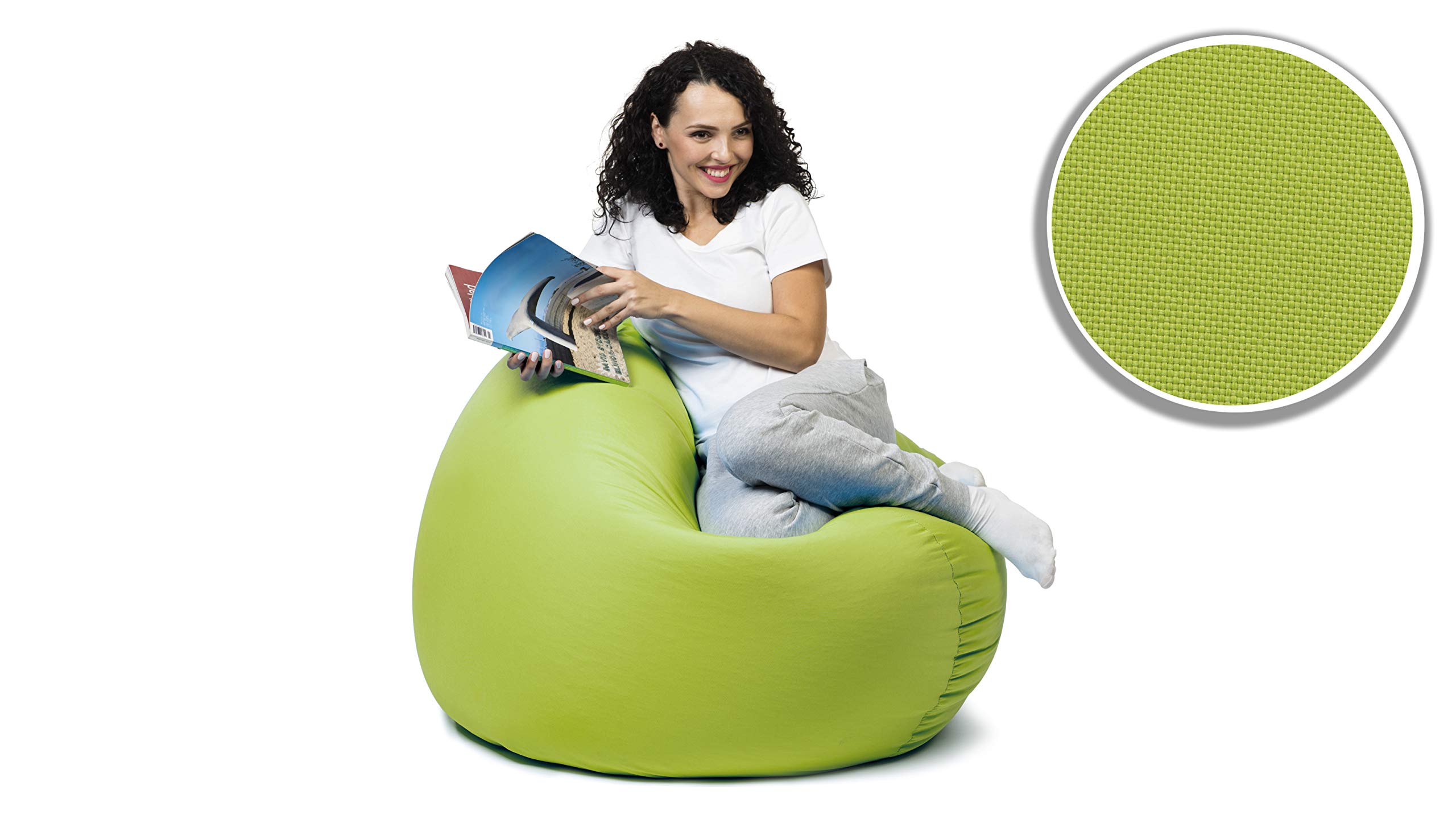 sunnypillow Worek do siedzenia XL z wypełnieniem styropianowym, średnica 100 cm, funkcja 2 w 1, do siedzenia i leżenia, na zewnątrz i wewnątrz, dla dzieci i dorosłych, wiele kolorów i rozmiarów do wyboru, zielony