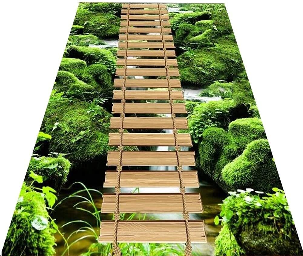 Alfombra pasillera de diseño exclusivo con estampado de bosque en relieve 3D permanente