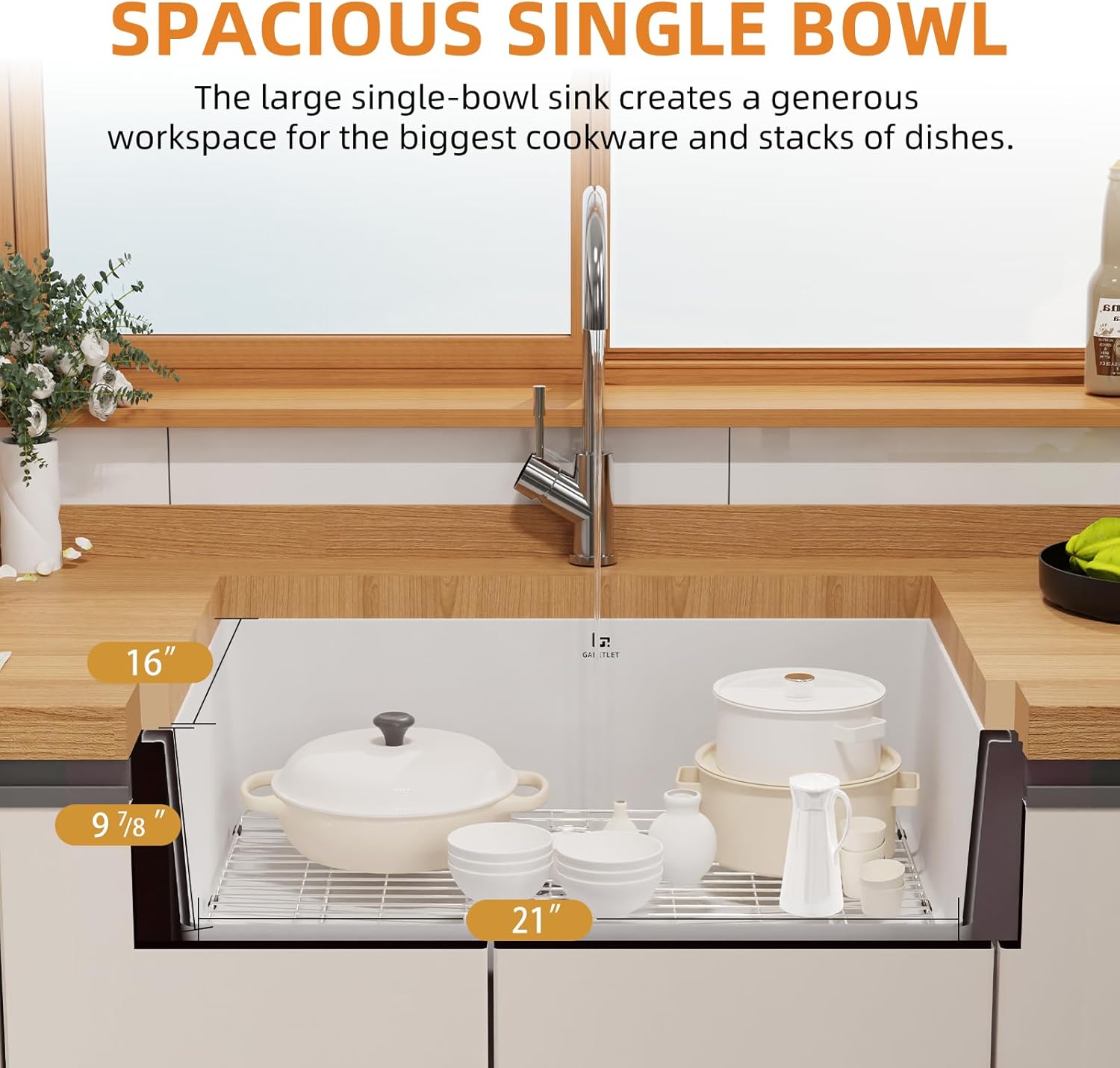 Quartz Kitchen Sink, 23 Inch White Undermount Kitchen Sinks, Deep Single Bowl Granite Composite Sink, Modern Sinks Providing Complete Accessories, Spacious Workspace and Easy Cleaning