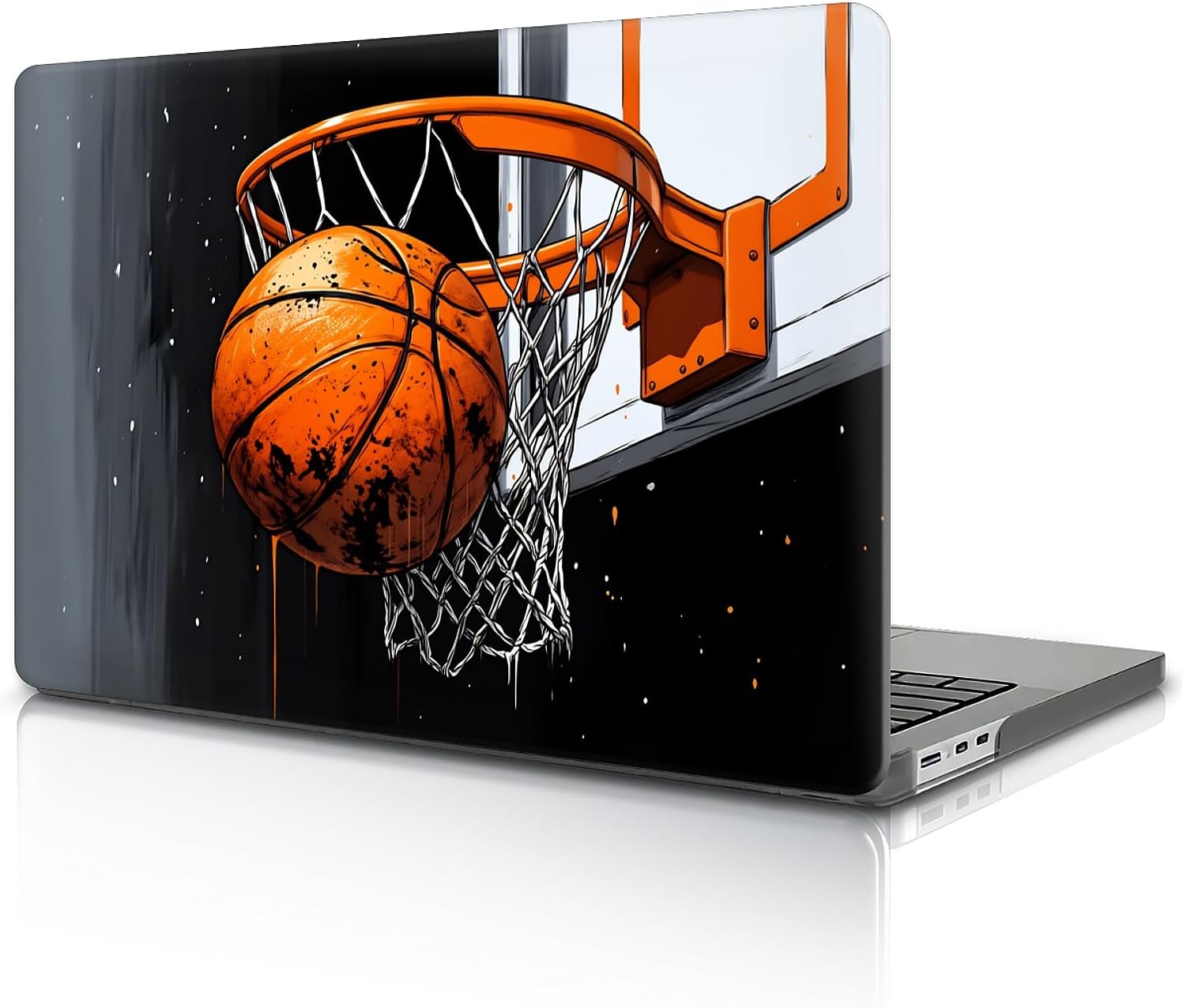 for MacBook Air 15 Inch Case, Black Case 2023/2025 Version of M2/M4 A2941/A3241 Plastic Hard Shell Computer Case Dynamic Basketball Going Through Hoop Pattern