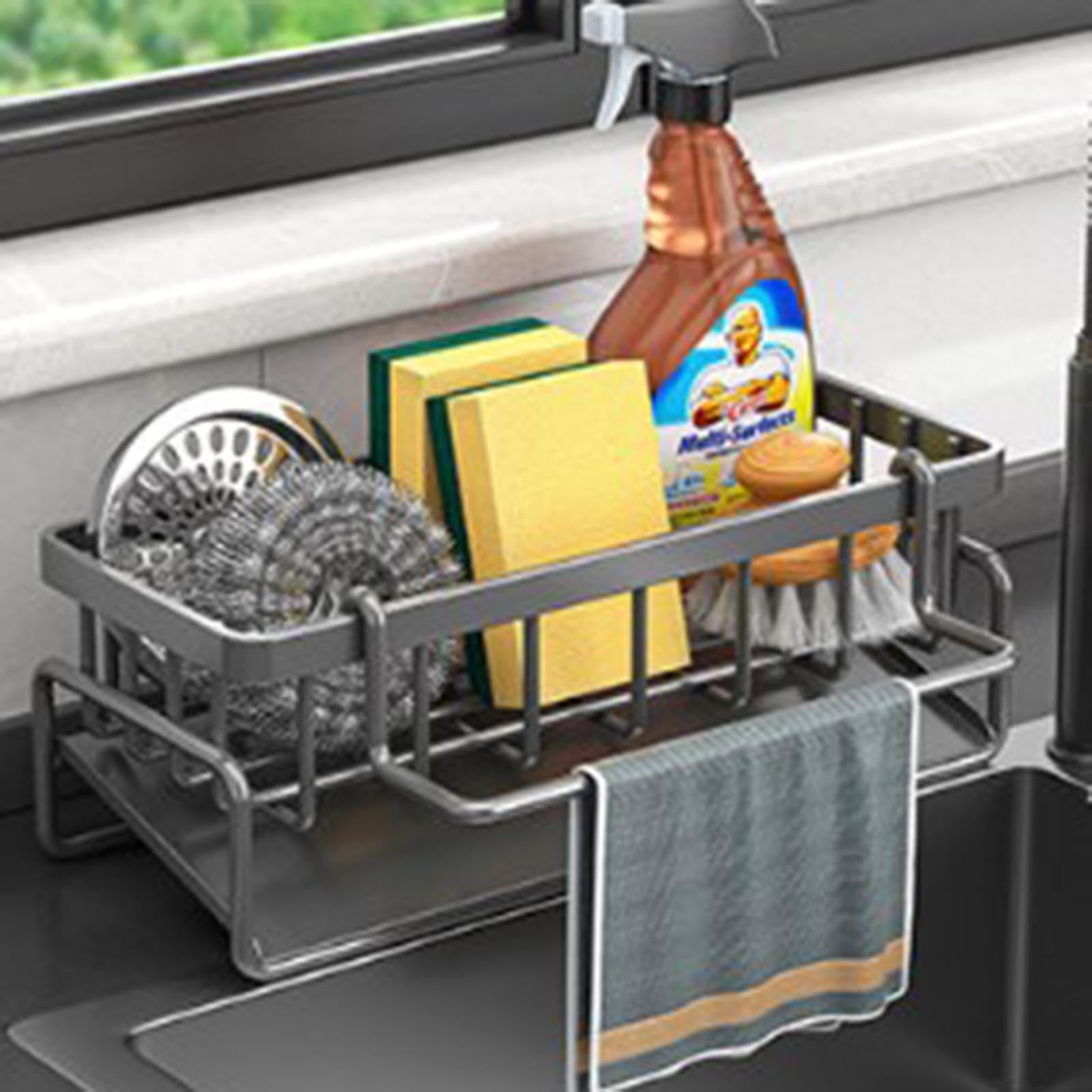 Sponge Holder for Kitchen Sink Stainless Steel Sink Caddy with Dish Brush Holder Organizer Kitchen Sink Organizer for