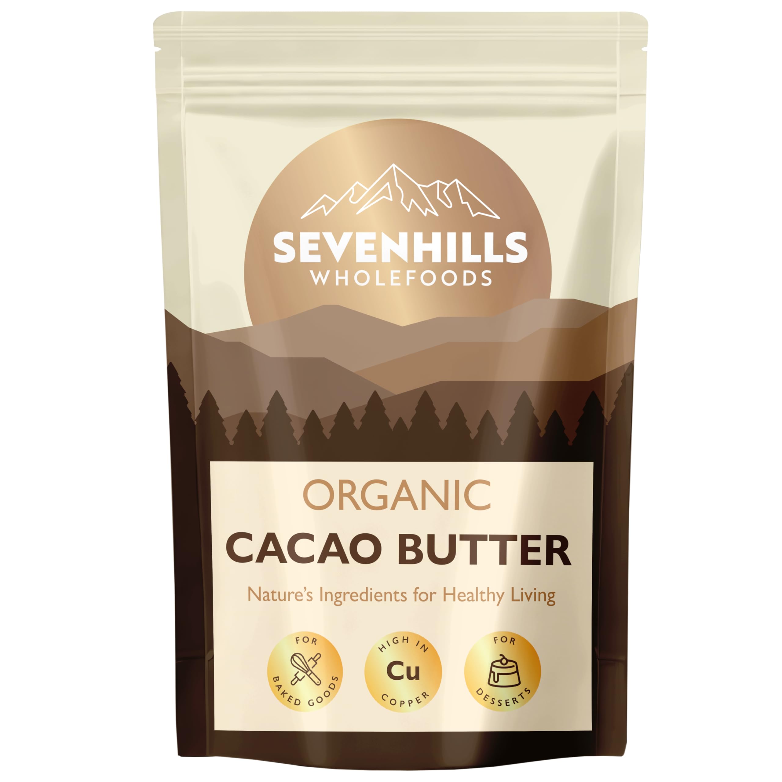 Sevenhills Wholefoods Organic Cacao Butter, Rounds 500g, for Culinary and Beauty Uses