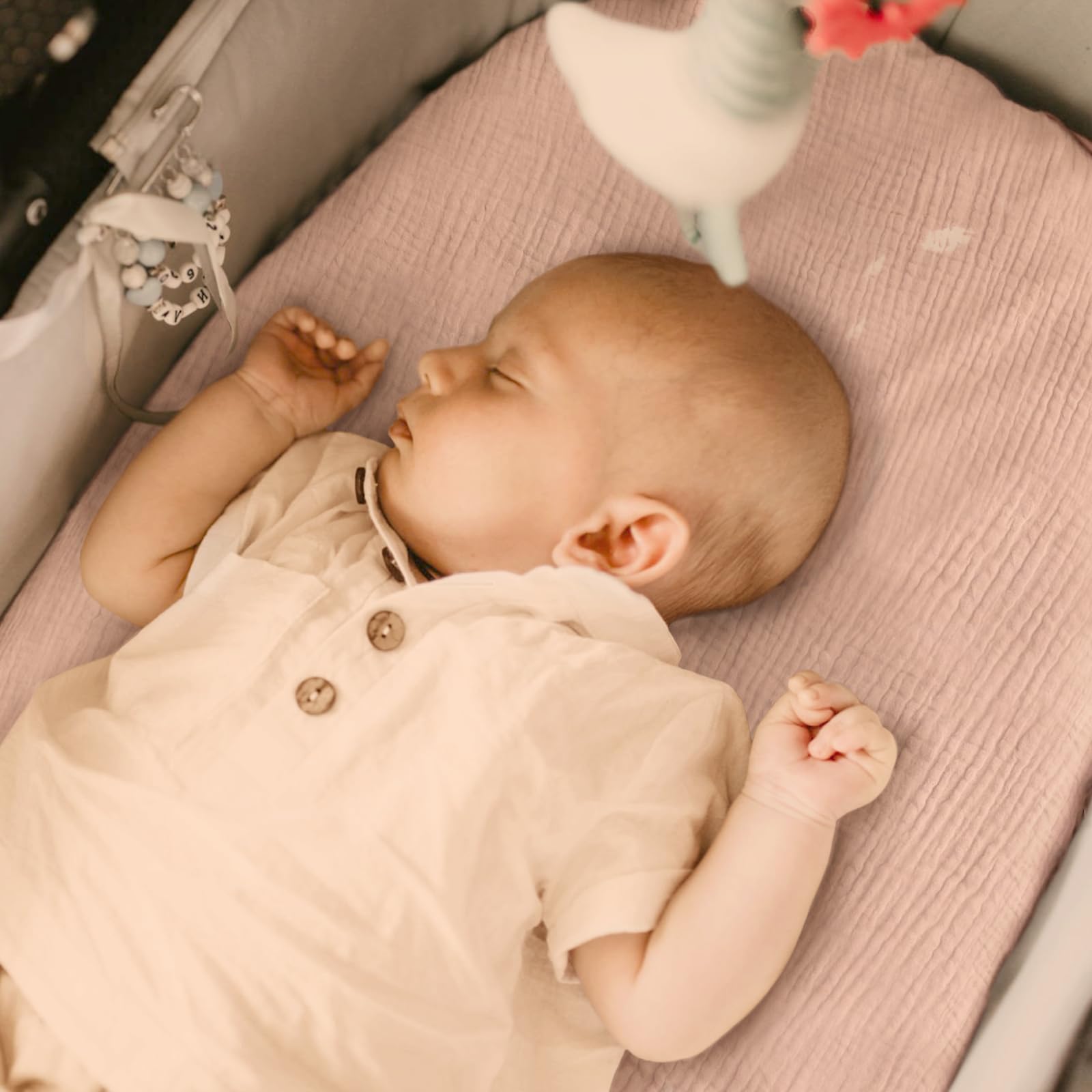lulumoon Musselin-Bettlaken für Babys: Baumwoll-Bettlaken für Jungen und Mädchen, Stubenwagen-Matratzen-Bettlaken für ovales Rechteck oder Sanduhr (Skinpink & Pinkflower)