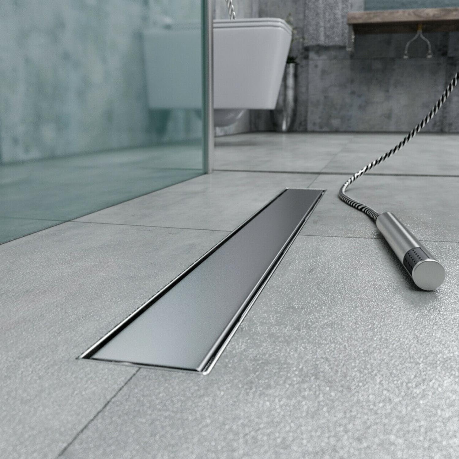 DALA Caniveau de douche Italienne inox L.120 cm avec siphon anti-odeurs + filtre, drainage performant