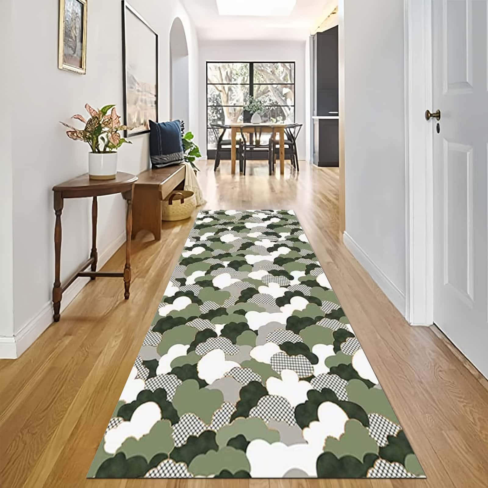 Tapis coureur de couloir doux vert et blanc 120x900 cm pour grand espace