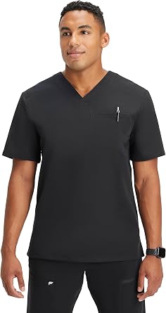 Fabletics Mens Helix 1-Pocket Scrub Top - MotionTech, Wrinkle-Resist, Chest Pocket, Anti-Shrink, Semi-Slim Fit