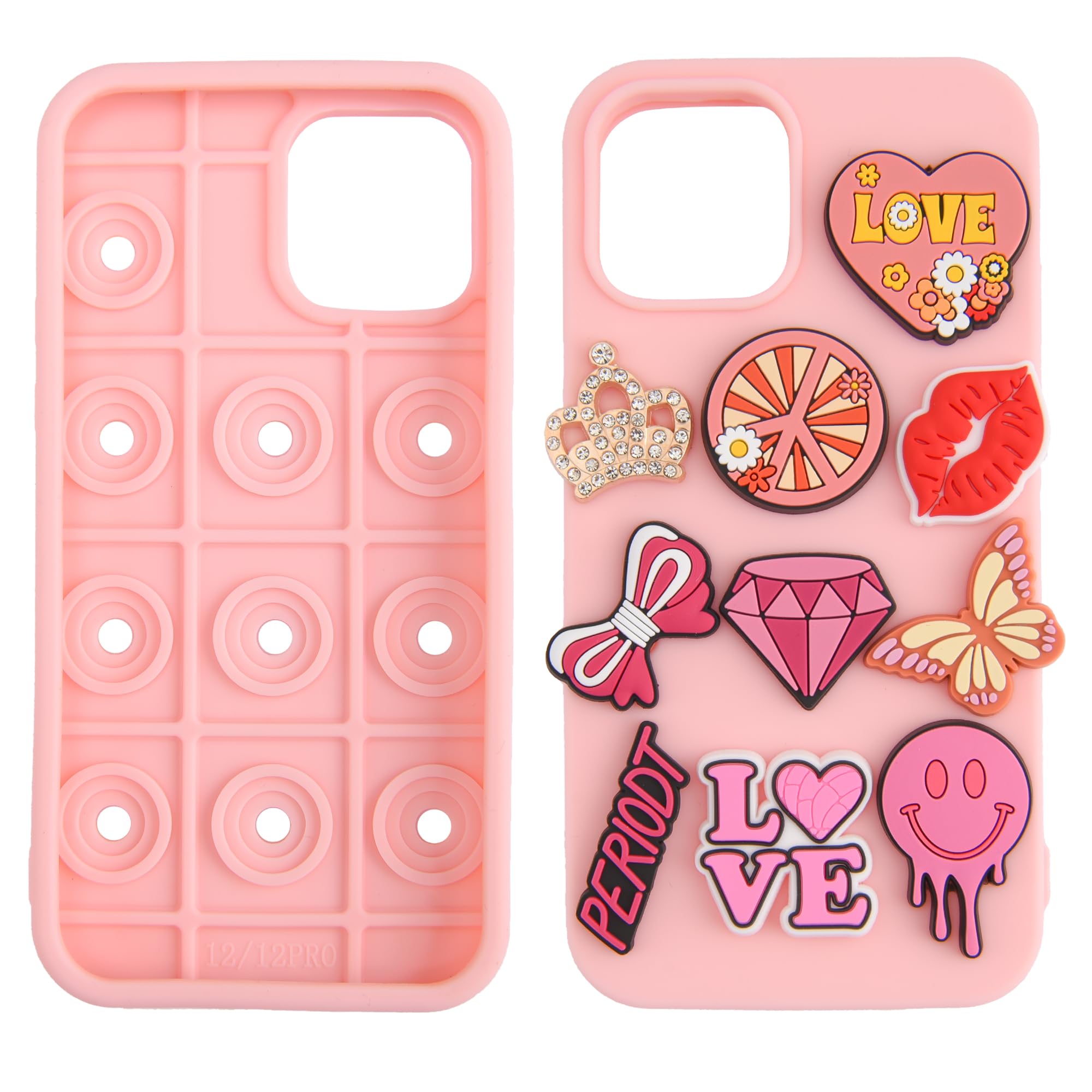 Phone Case with PVC Charms - Cartoon Lovely Pink Love Silicone Phone Case Pink-12
