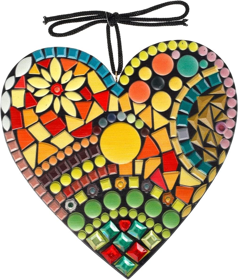 Large Mosaic Heart Sculpture Decor, Resin Colorful Love Decorations, for Indoor Outdoor Home Bedroom Office Garden (20cmx20cm)