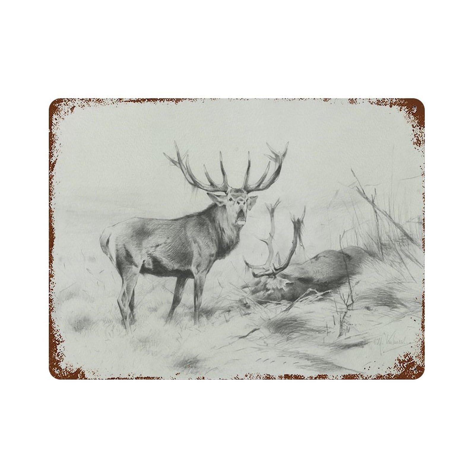 xiaoxiaoshen Deer Sketch, Vintage Animal, Kindergarten, Forest Theme Wall Decor Art Metal Tin Poster Modern Home Decor Art Home Bar Shop Decorations Vintage Sign 30x40cm