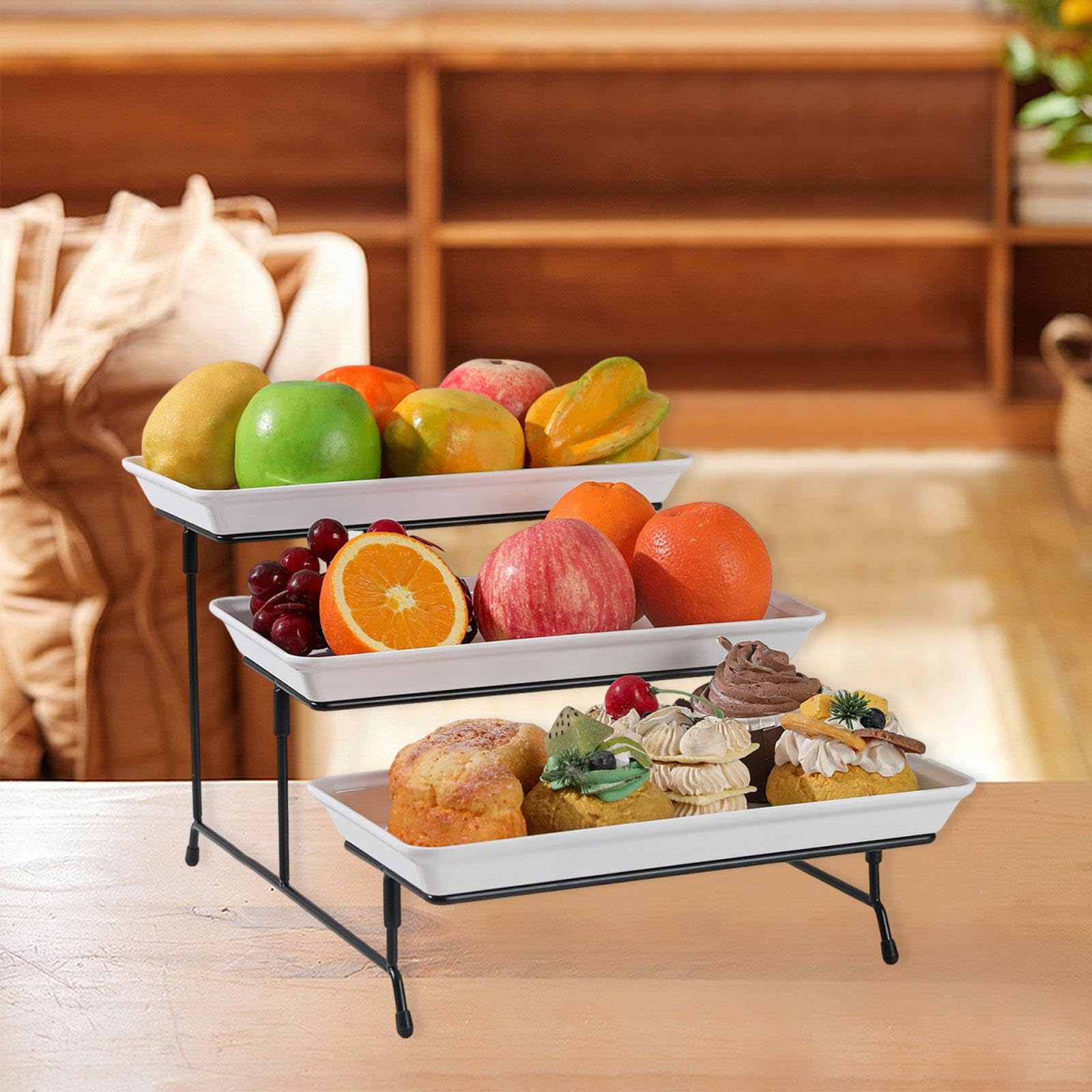 Sharplace Cupcake Soporte para Pasteles Bandeja de Niveles Organizador de Fruta Y Dulces Exhibidor Decorativo Reutilizable Estructura Sólida Material de, Negro, Individual