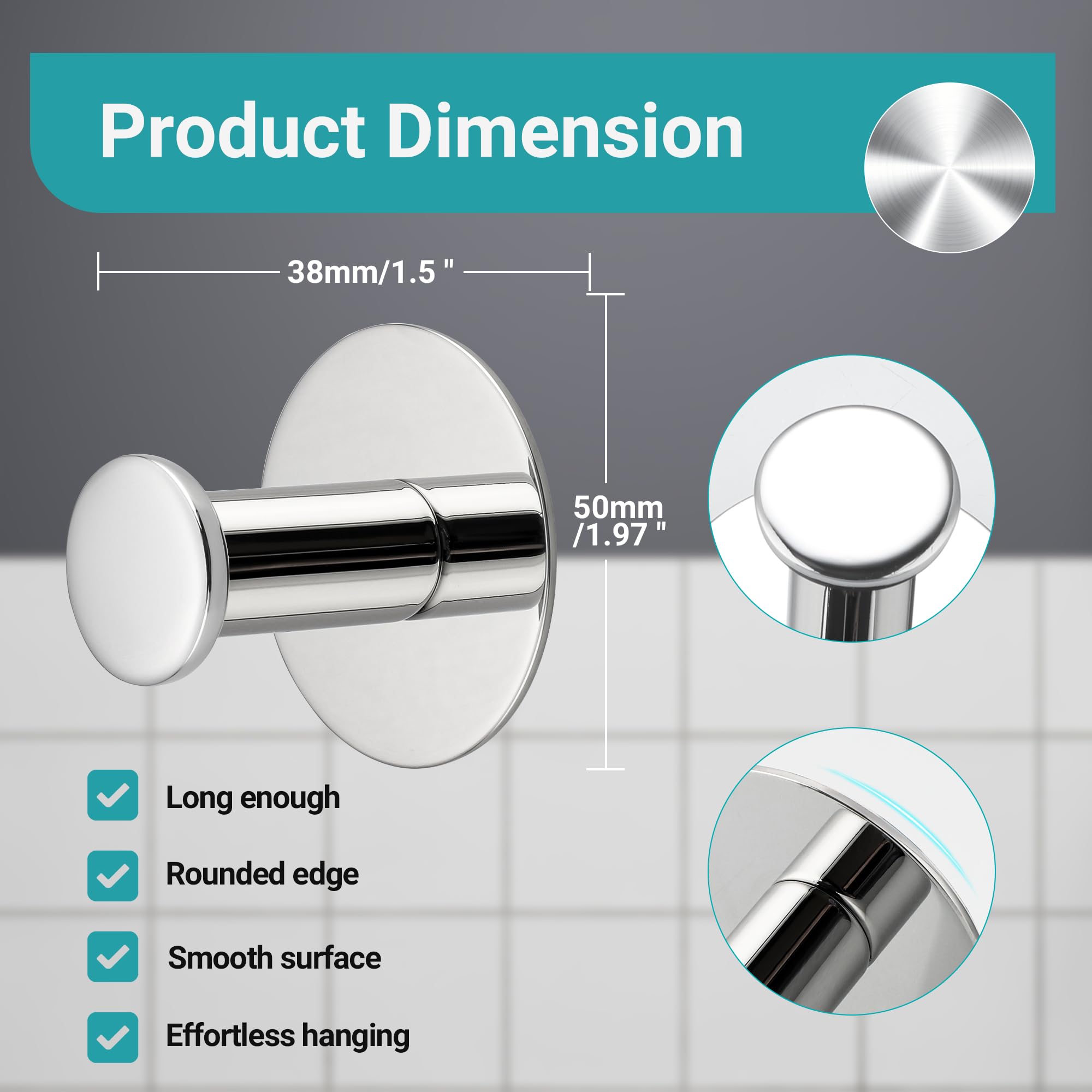 SAYAYO Ganci Adesivi Ganci Portasciugamani in Acciaio Inox Gancio Accappatoio Bagno Cromo Lucido, Gancio Appendiabiti Autoadesivo Appendi Strofinacci Cucina, Senza Foratura, 2 Pezzi