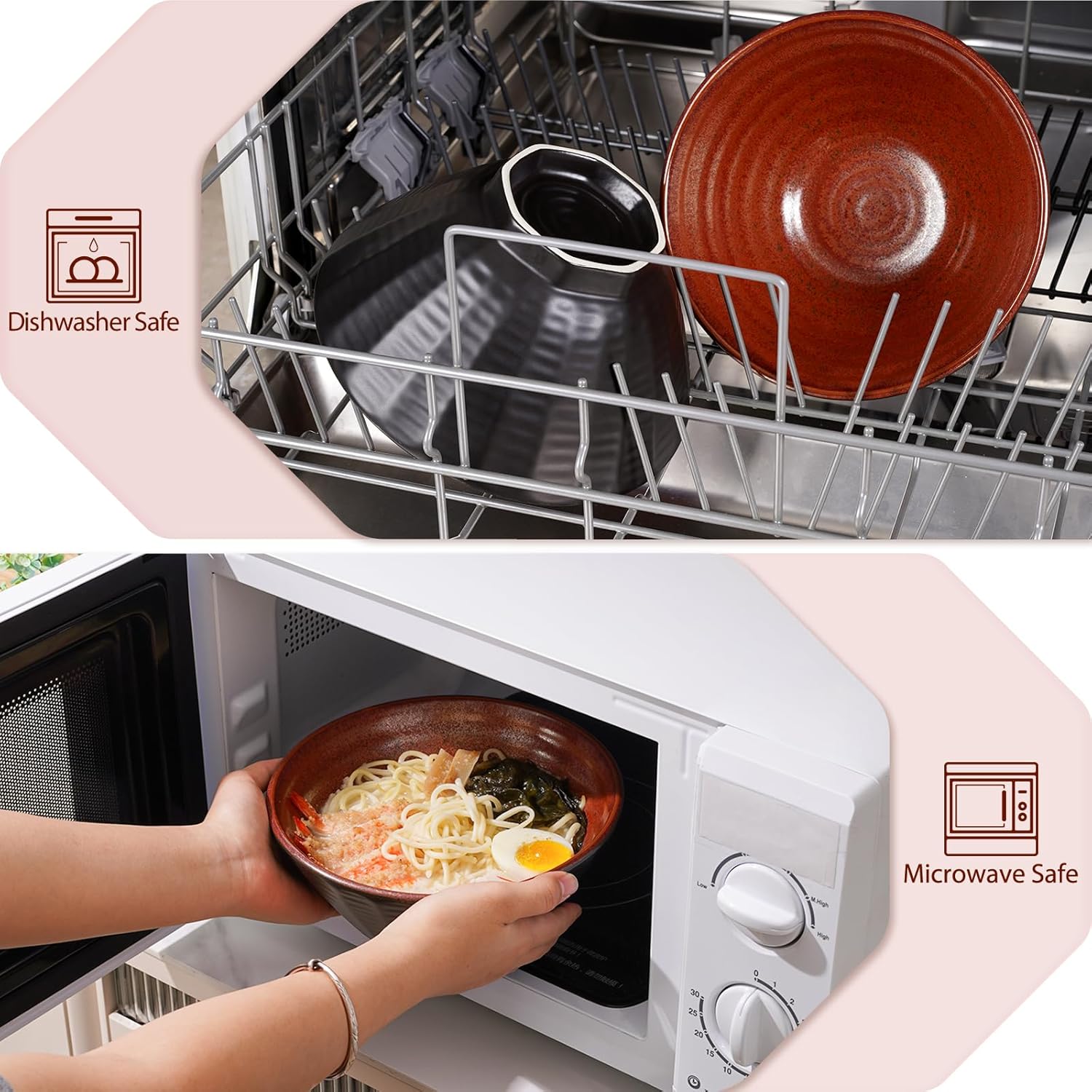 NUTRIUPS Ceramic Ramen Bowl Set of 2 Noodles Bowl with Chopsticks and Spoons, 50oz Large Ramen Bowl- Rusty Red Brown - Image 6