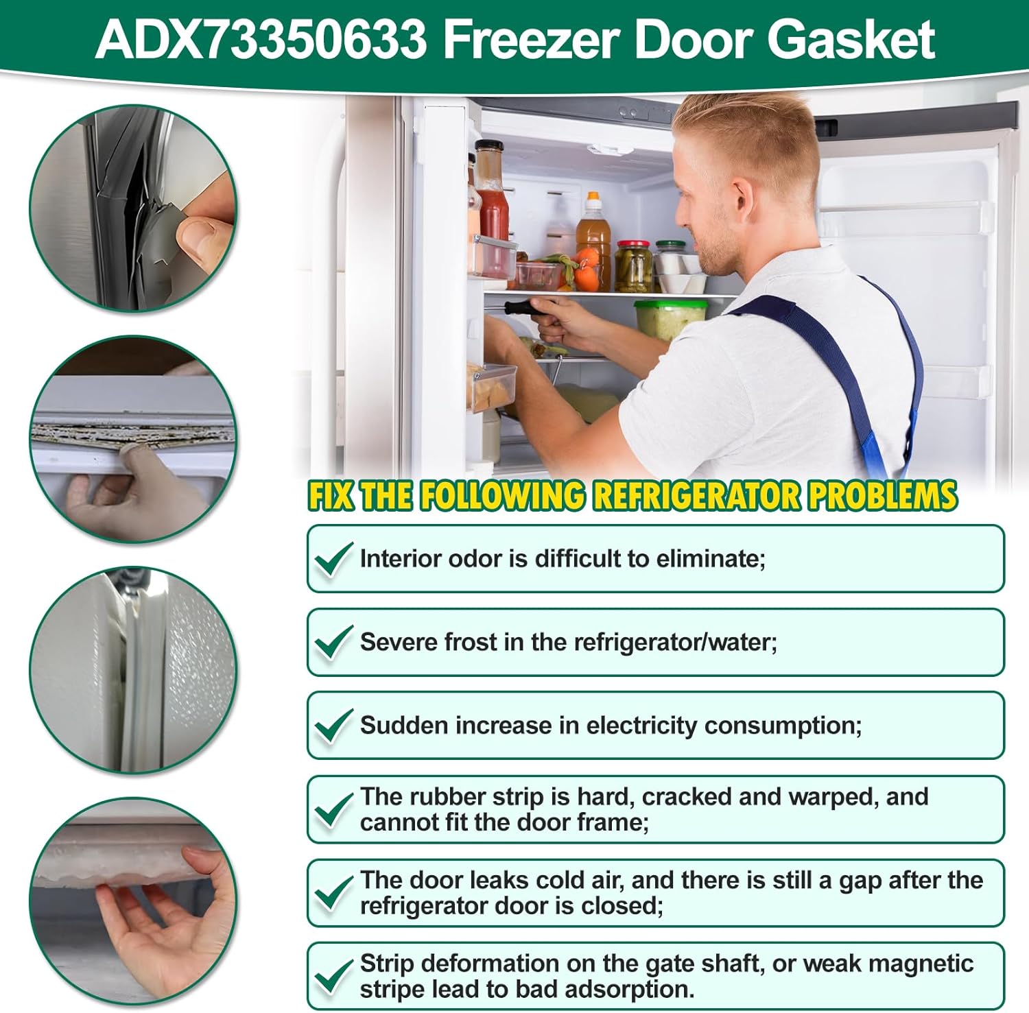 UPGRADED ADX73350633 Refrigerator Door Gasket Replacement Compatible with LG Refrigerator Parts Fridge Door Seal, Replaces Part Number ADX72930408 ADX73350609 4872323 Kenmore Freezer Door Gasket