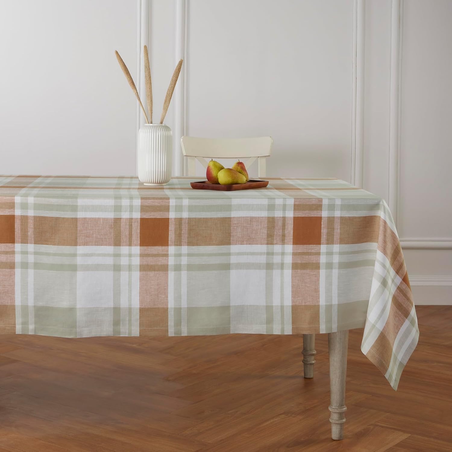 Amazon.com: Solino Home Linen Plaid Tablecloth 54 x 72 Inch - 100% Pure ...