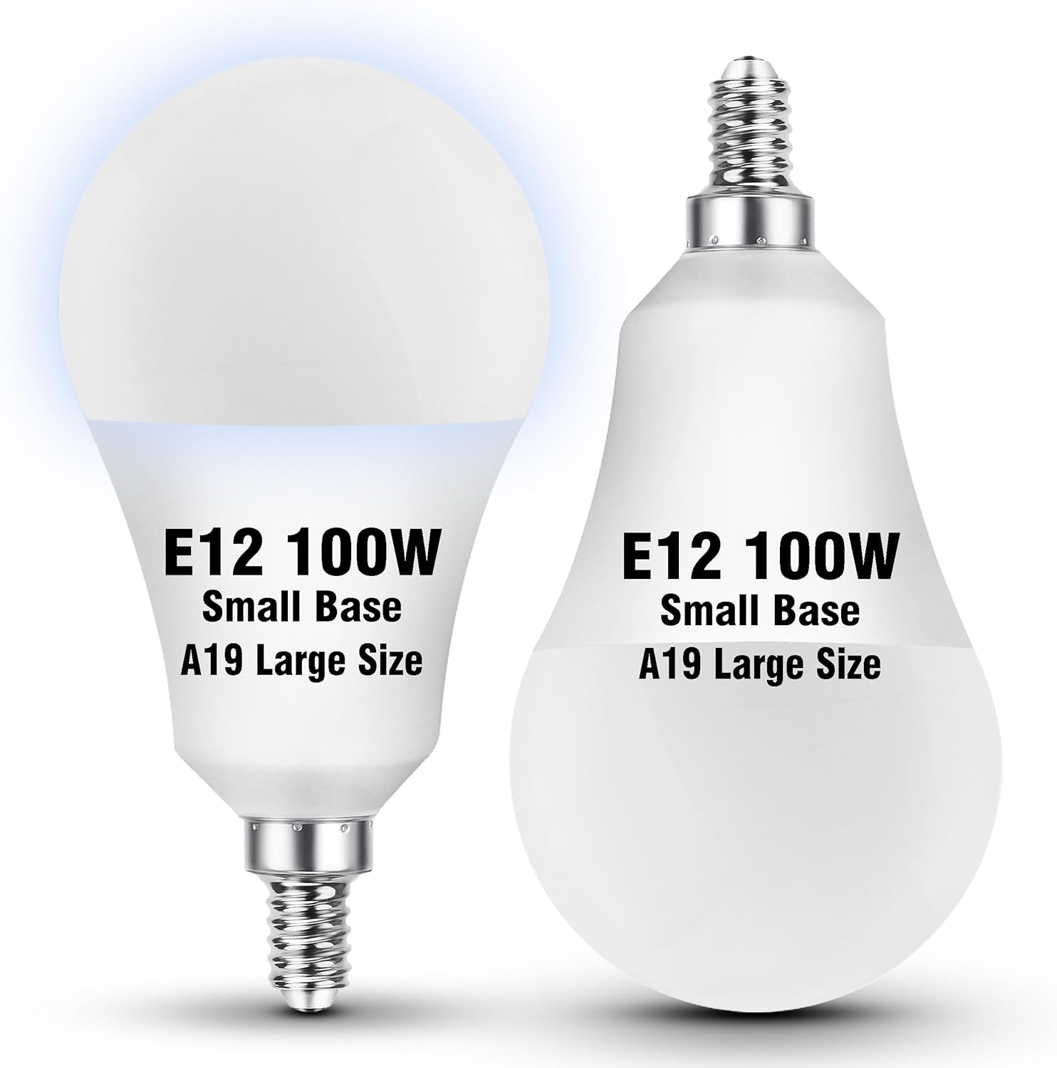E12 LED Ceiling Fan Light Bulbs 100 Watt Equivalent, Daylight White 5000K 9W 1000LM, A60 Globe A19 Shape E12 Small Candelabra Screw Base Bulb for Chandelier Pendant Lighting, Non-Dimmable, 2 Pack