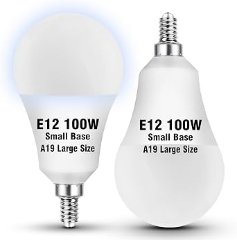 E12 LED Ceiling Fan Light Bulbs 100 Watt Equivalent Daylight White 5000K | 9W 1000LM,A60 Globe A19 Shape E12 Small Candelabra Screw Base Bulb for Chandelier Pendant Lighting, Non-Dimmable, 2 Pack