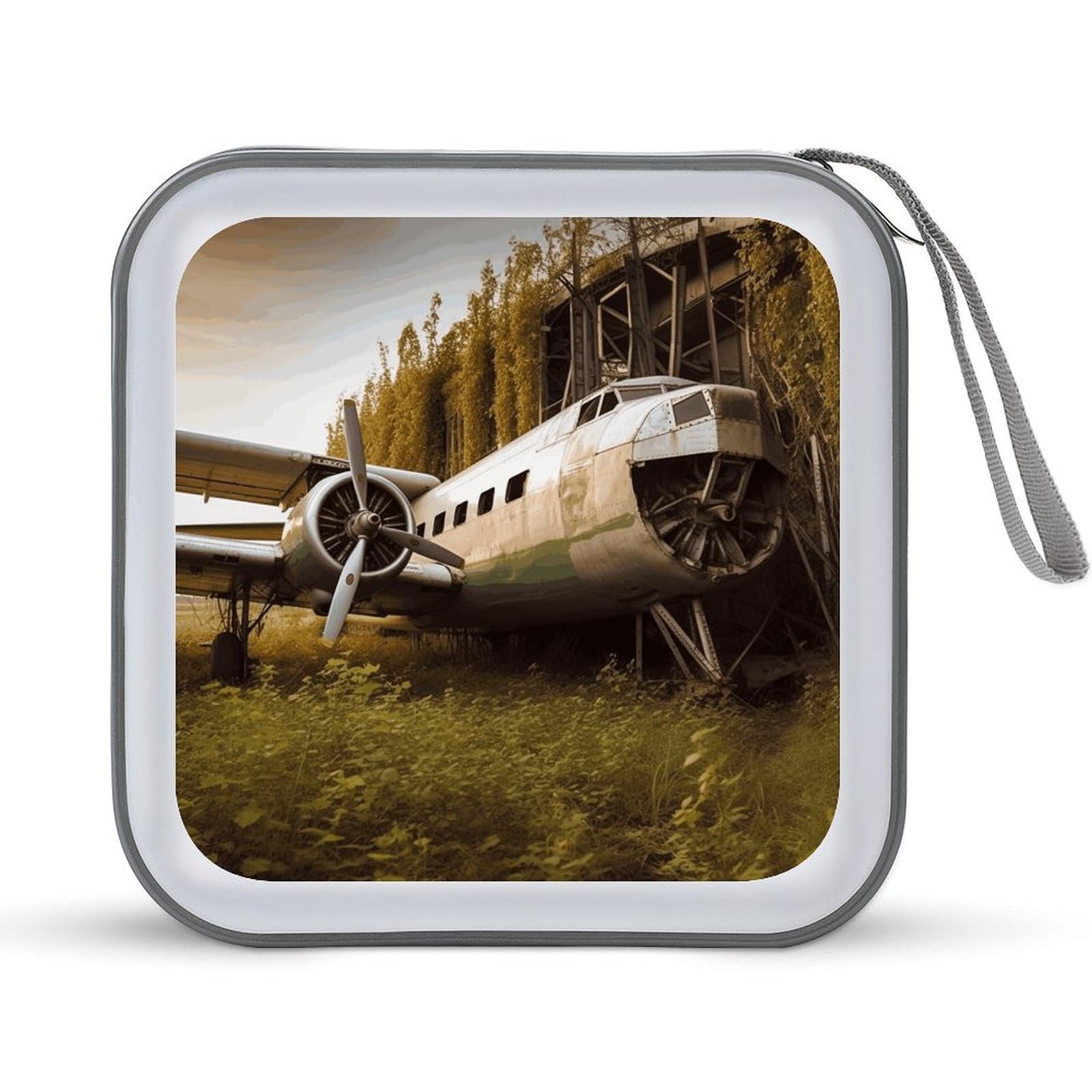 VstaDank Abandoned Plane CD Case with Hand Strap Lightweight DVD Wallet Holder 40 Capacity CD/DVD Case Wallet Protective CD Wallet CD/DVD Portable Storage Binder for Car Home Office