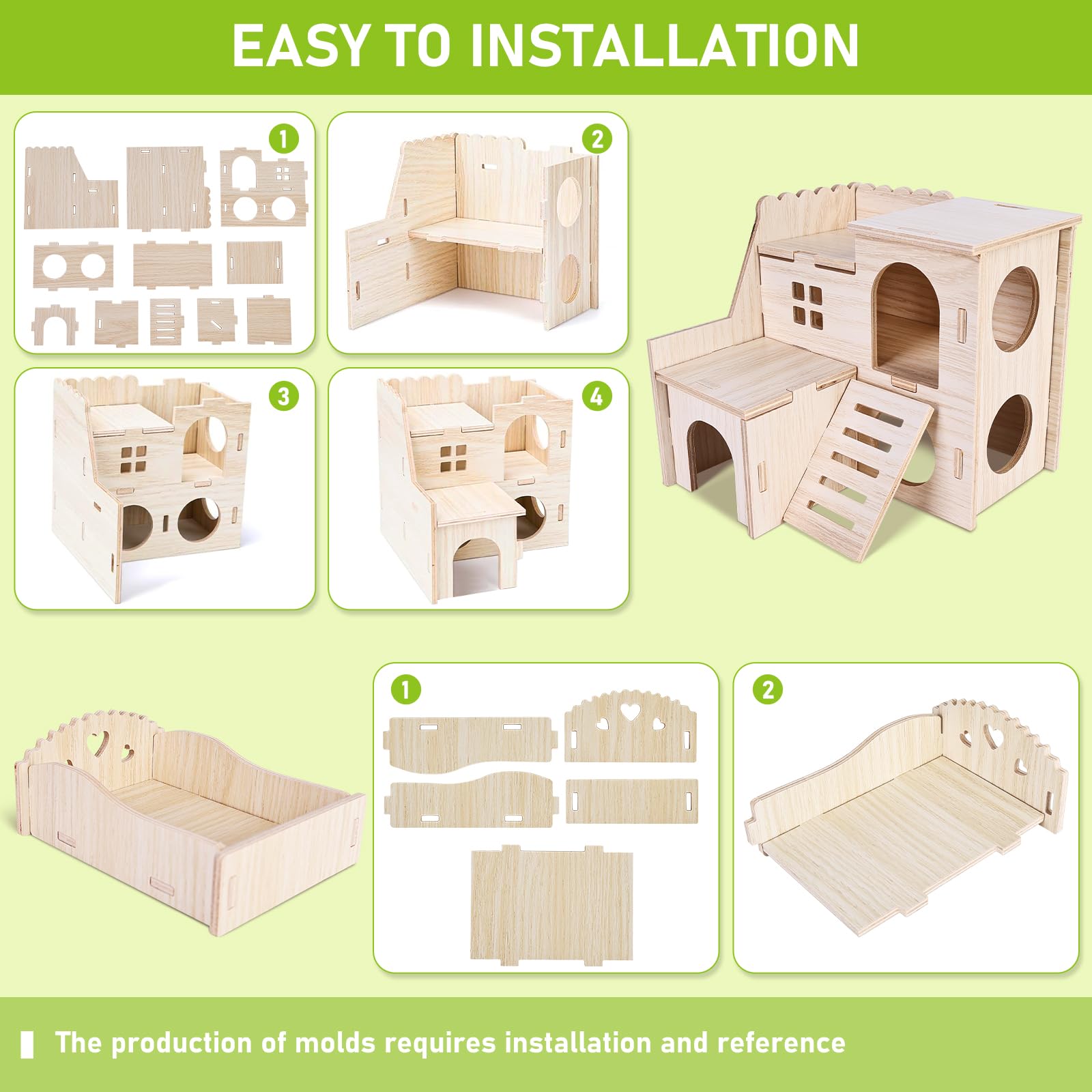 Juguetes Hamster Madera, Juguetes para Masticar Hámster, 7 Piezas Juguetes para Hámster Columpio, Balancín, Casa, Accesorios De Juguete para Los Conejos, La Chinchilla, Hámsters, Cobayas