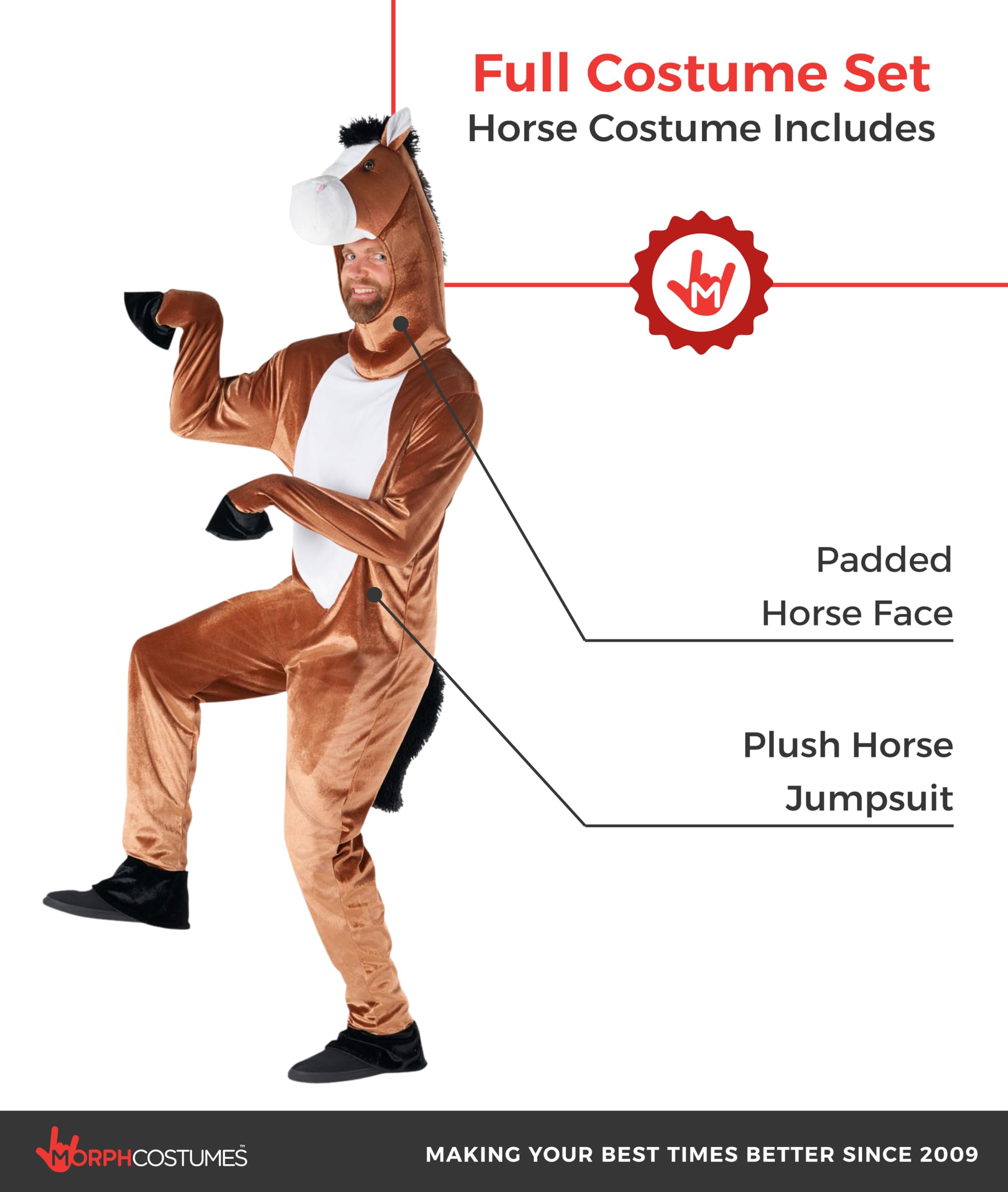 Morph Disfraz Caballo Adulto, Disfraces Animales, Traje de Potro, Disfraces de Caballos, Disfraz Carnaval Hombre