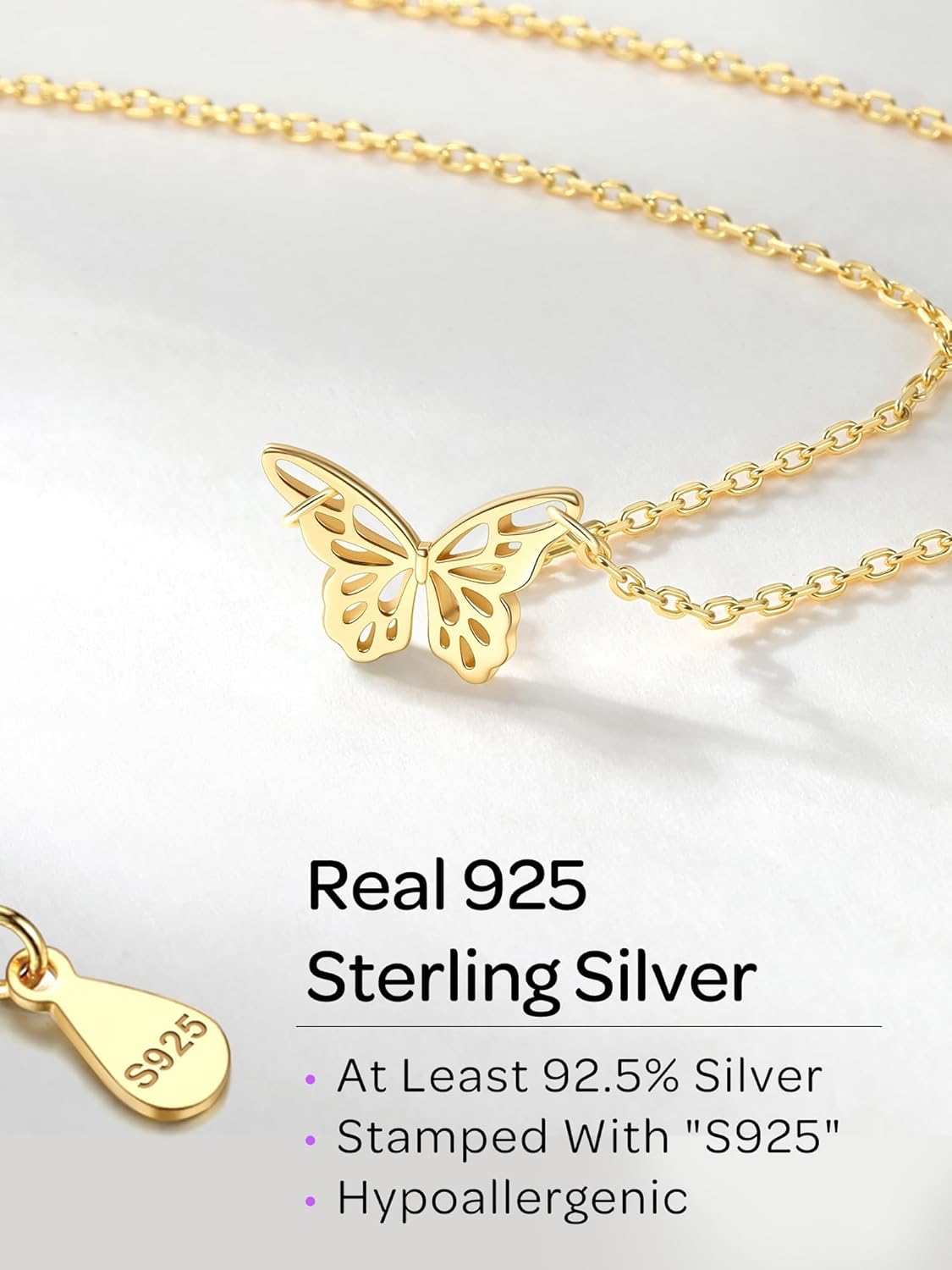 ChicSilver Personalized 925 Sterling Silver Dainty Small Cross/Heart/Butterfly/Star/Moon/Dot/Triangle Pendant Necklace for Women, Silver/Gold/Rose Gold/Black (with Gift Box)