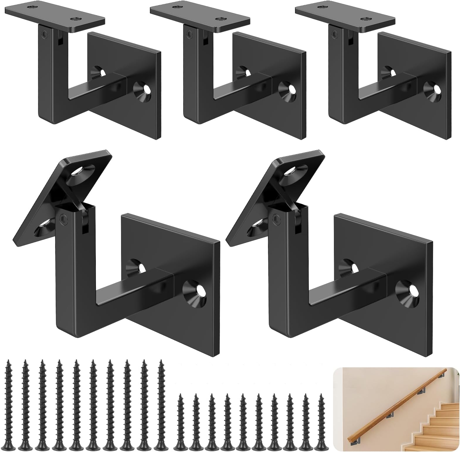 5 Pack 304 Stainless Steel Adjustable Swivel Handrail Bracket for Staircase , Square Stair Railing Bracket