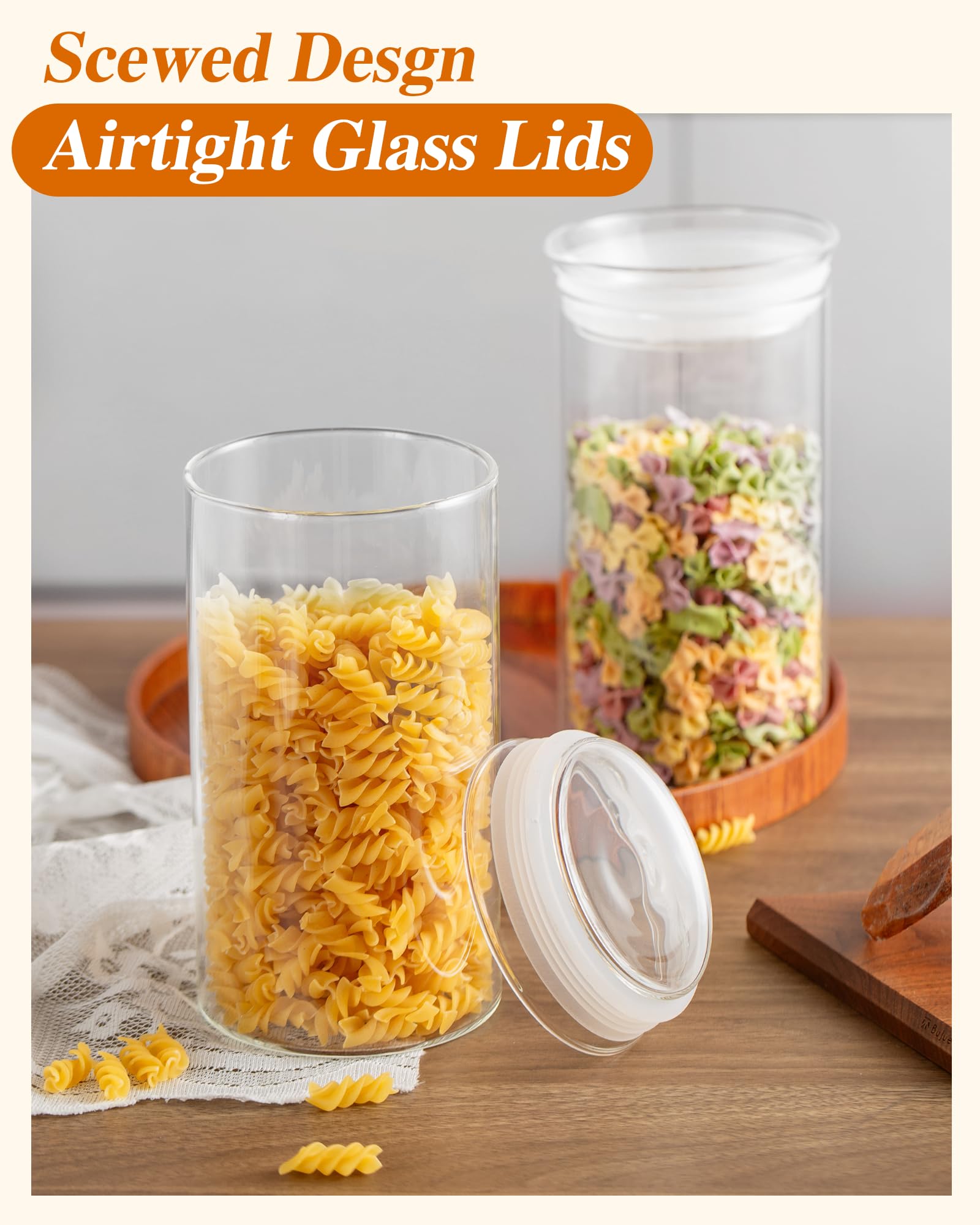 ZENS Juego de 2 tarros de vidrio para almacenamiento de alimentos, 50 onzas de vidrio transparente con tapas herméticas, recipiente grande de azúcar para pasta de despensa de cocina, harina, tarros de