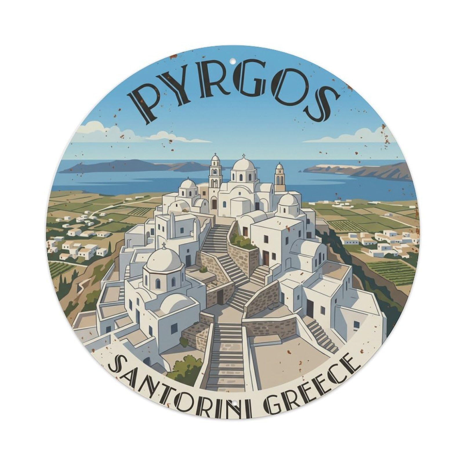 Galvaxio Style Vintage Travel Pyrgos Santorini Summit Metal Tin Sign