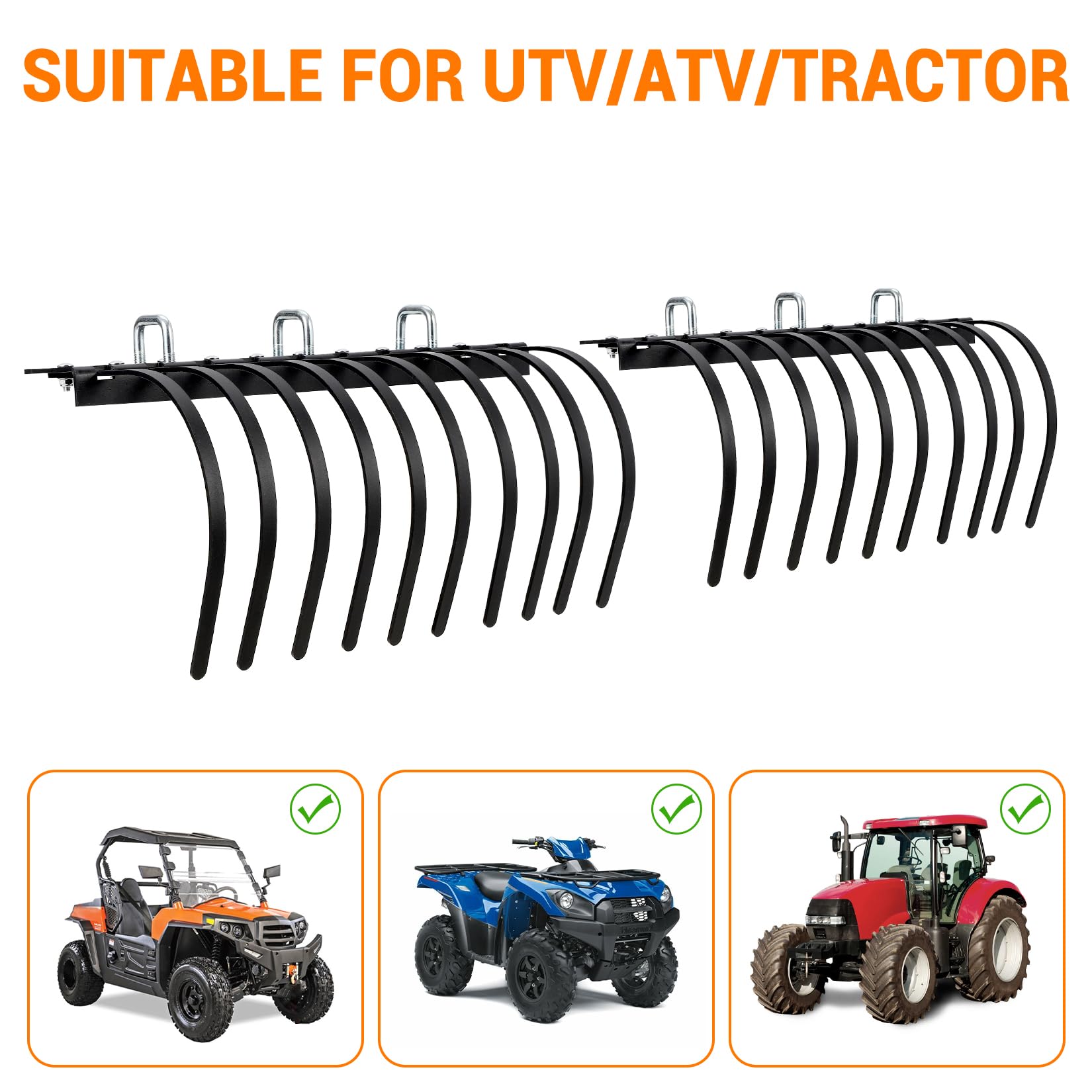 IDEALHOUSE Râteau paysager Robuste pour Tracteur, ATV, UTV – 152 cm, 20 Dents Acier Amovibles – Nivellement Sol, enlèvement Pierres, Gravier, débris – Accessoire agricole Professionnel – Finition