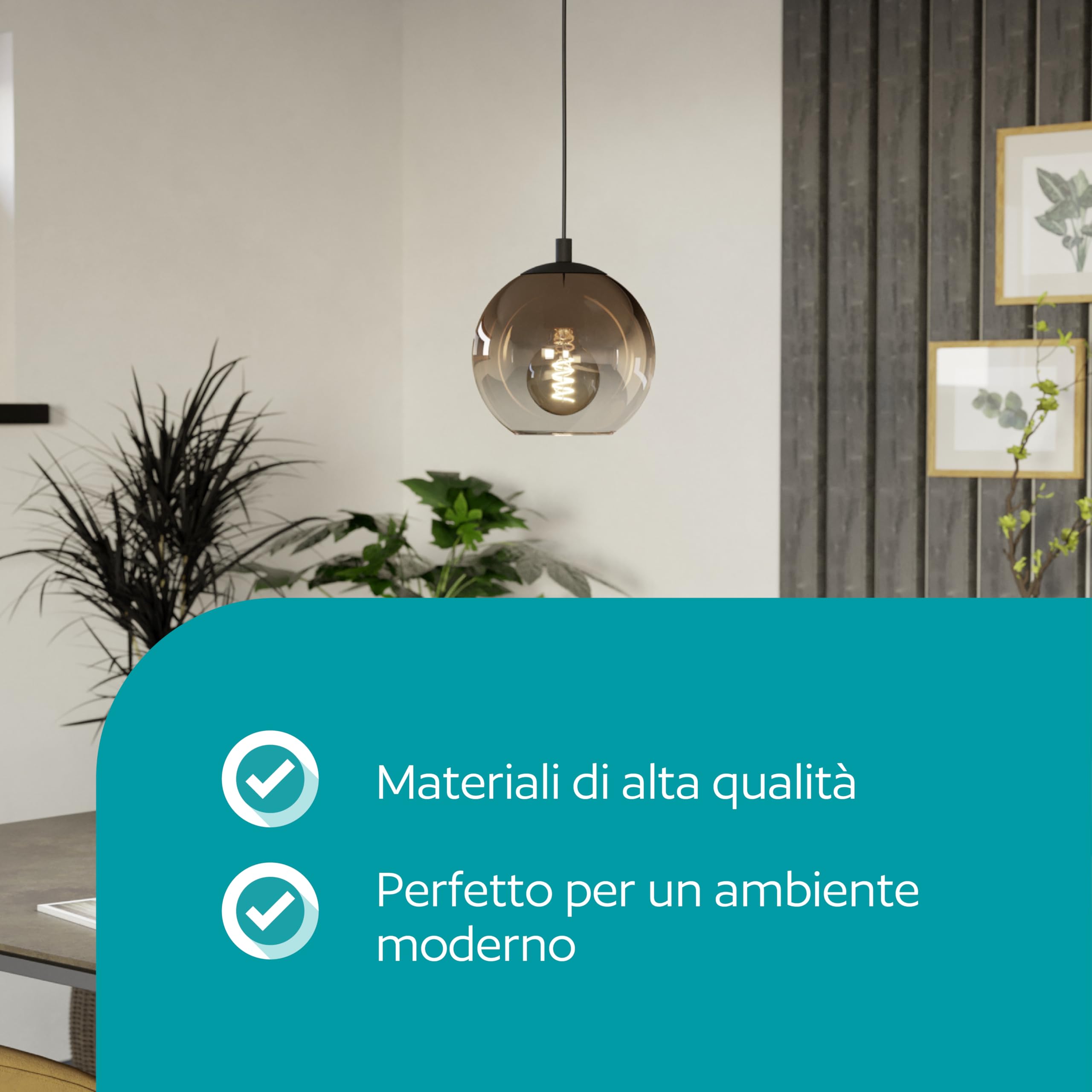 Eglo lampada a sospensione Ariscani 1, a 1 luce, lampadario per tavolo | da pranzo, in metallo nero e vetro color rame, attacco E27, Ø 42,5 cm