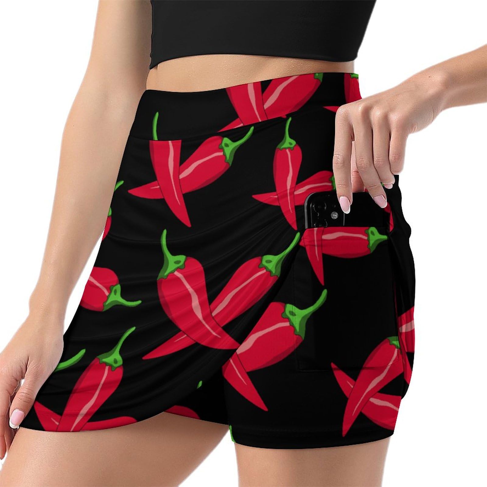 Chili Pepper Cross Women's Skorts Casual Tennis Skirts with Pockets Mini Athletic Shorts L