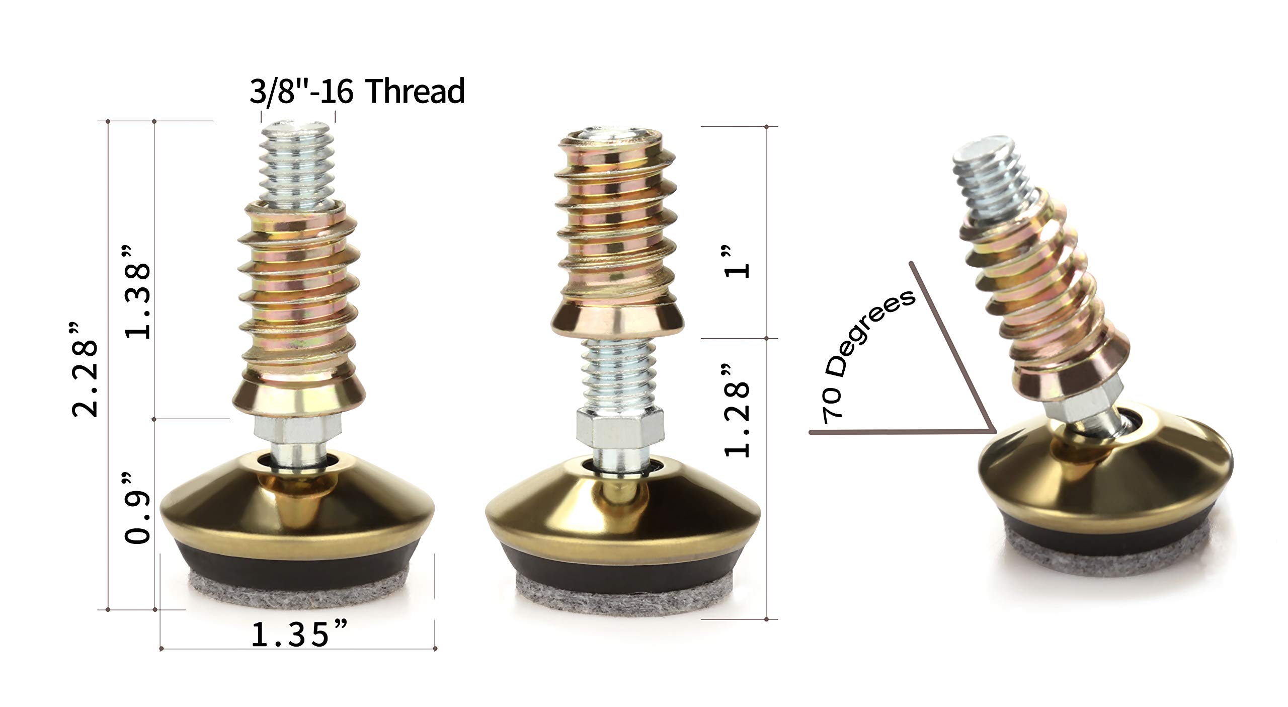 Swivel Furniture Levelers - Glide regolabile per tablet - Fully Threaded regolabile altezza 0,9" fino a 1,28"-1,35" Dia. Base, 3/8"-16 Thread (C-8PK)