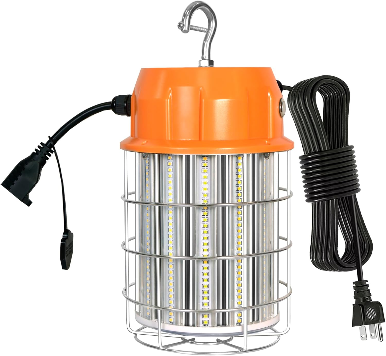 250W LED Temporary Work Light, Portable Hanging Work Construction Light,5000K 35,000 Lumens Light with Stainless Steel Shield and Hook,for Indoor Mine Job Site Lighting, Plug and Play