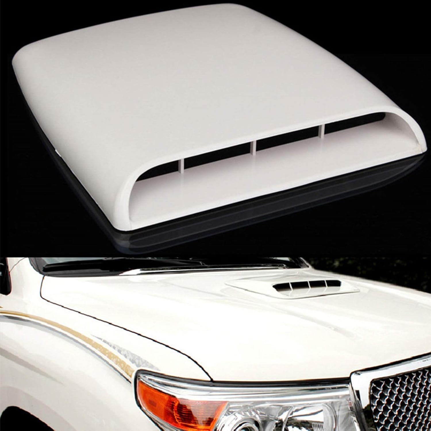 Hood Scoops Car Hood Air Vents, Plastic Decoration Car Hood Air Vents Universal Installation Cover, Easy to Stick with Tape, Gray White Black (Color : White)
