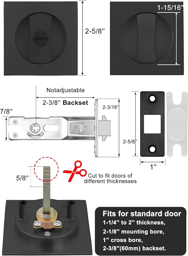 Cerradura Negra Mate para Puerta Corredera Goldenwarm miniatura 4