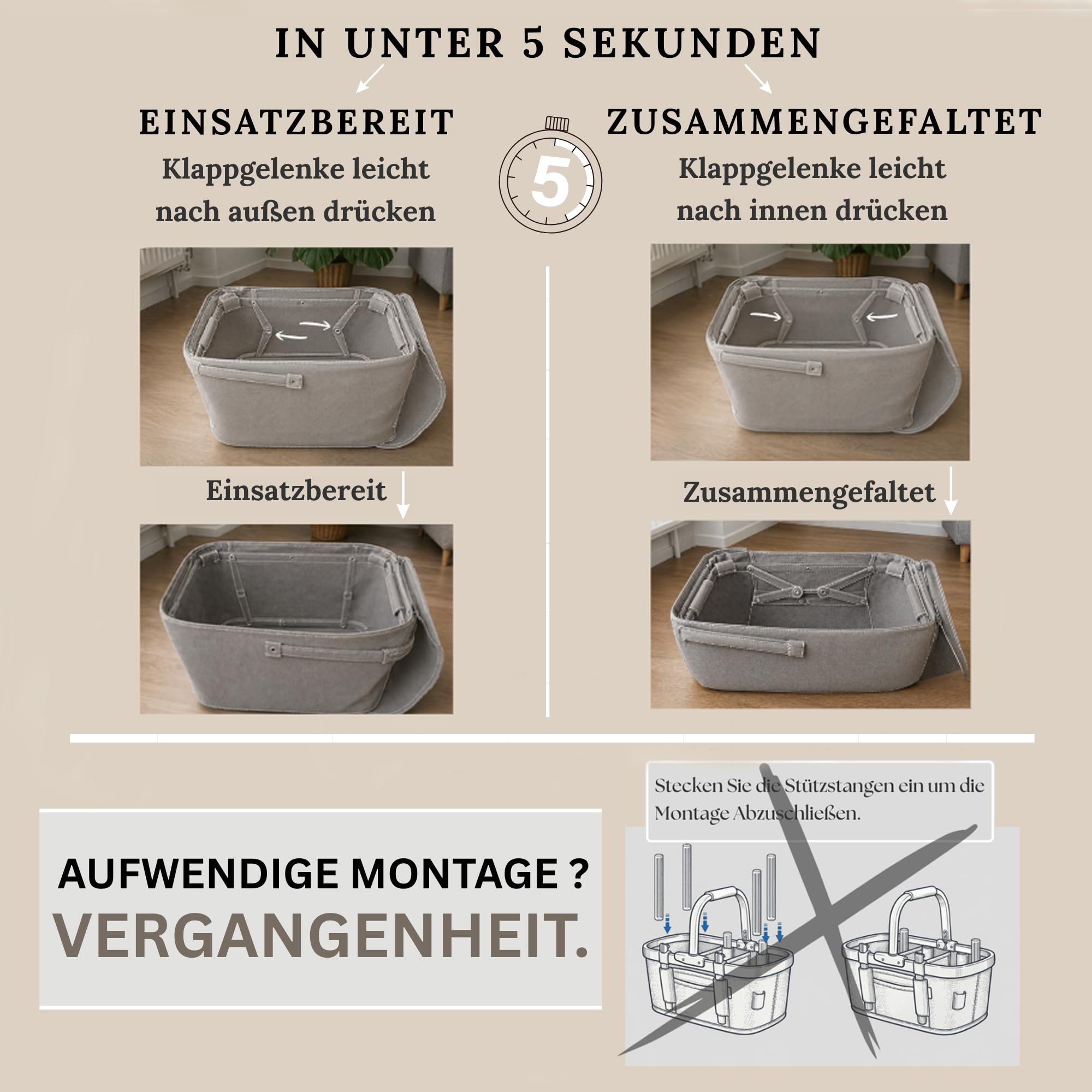 43L Einkaufskorb faltbar mit Deckel, groß, stabil, isolierter Kühlkorb, Thermokorb oder Thermotasche, klappbar, ideal für Picknick, Camping, Reisen, Einkauf (Schwarz)