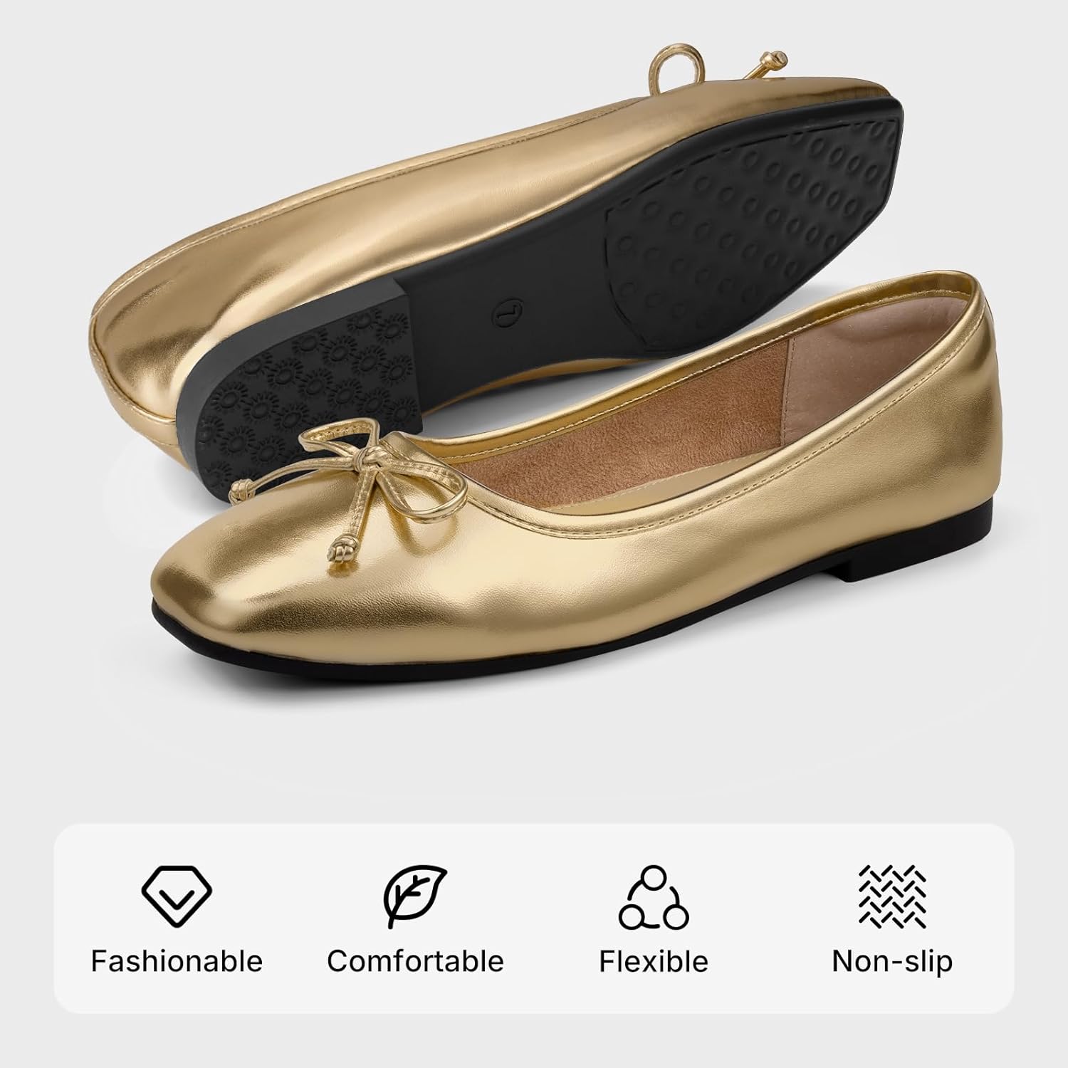 ATHMILE Womens Ballet Flats with Bow Ballerina Closed Square Toe Slip on Square Toe Comfortable Flats Shoes for Women Dressy Causal 2026 Fashion Size 6-11