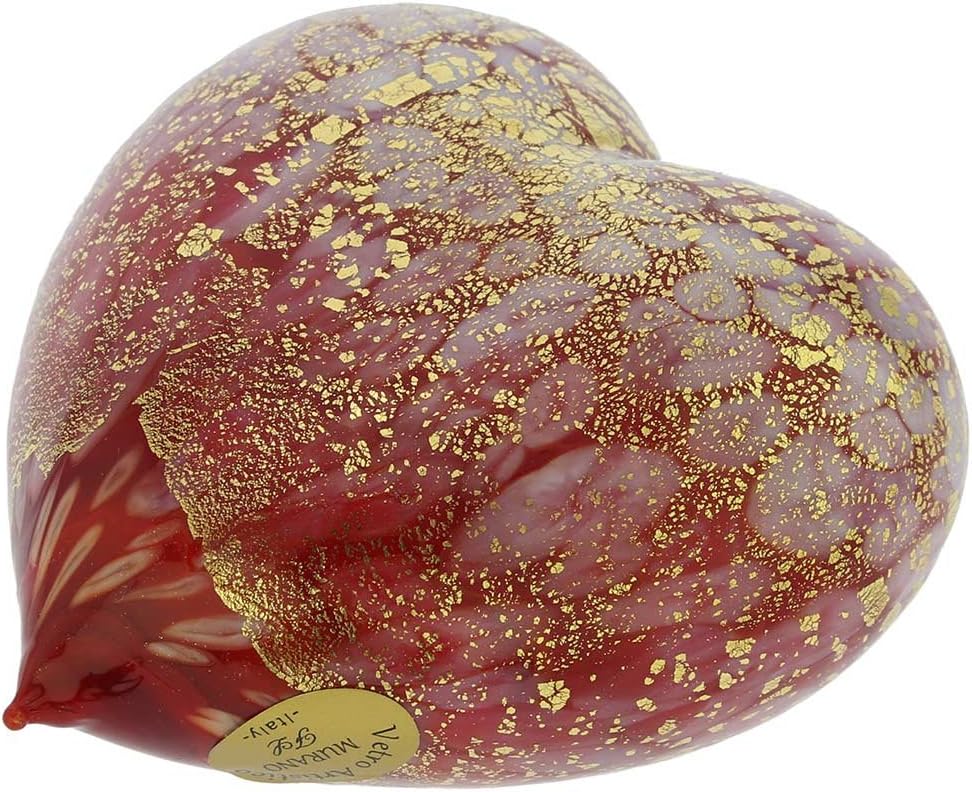 Glass Of Venice Murano Glass Red Gold Spotted Heart