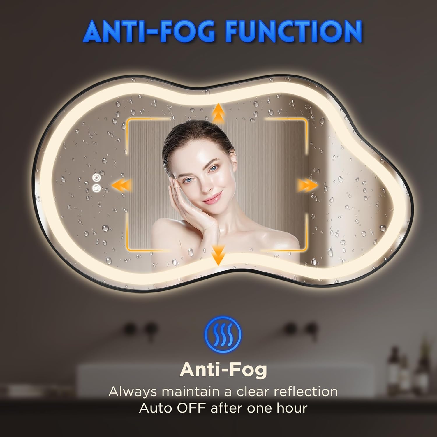 Irregular Led Bathroom Mirror- Black 20"x36" Single Piece Vanity Mirror with Lights IP54 Enhanced Anti-Fog, 3 Colors Dimmable, Memory,Tempered Glass,UL Listed